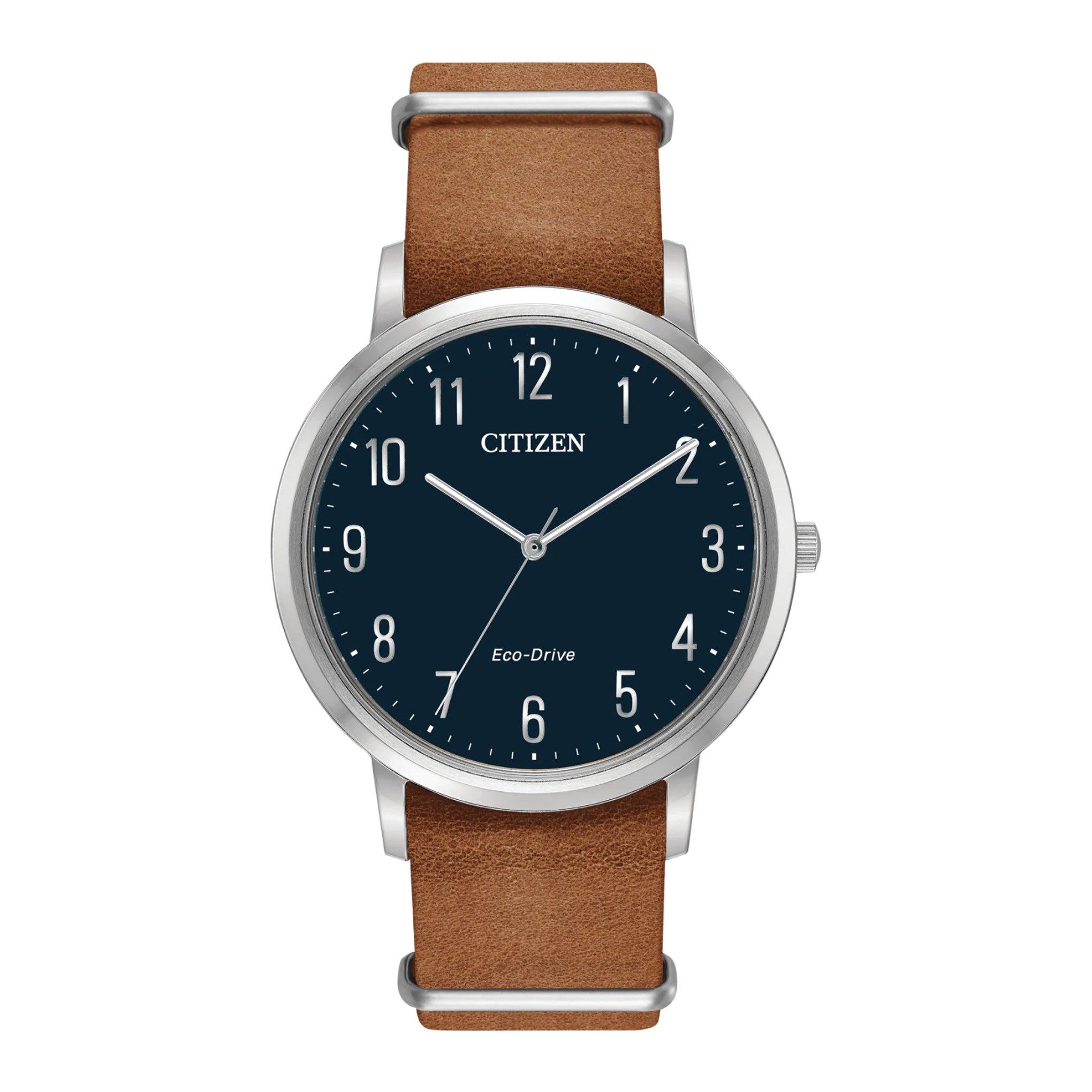 ساعة للرجال جلد بني سيتيزن Citizen Men's Eco-Drive Calf Leather Band Watch Bj6501-10l