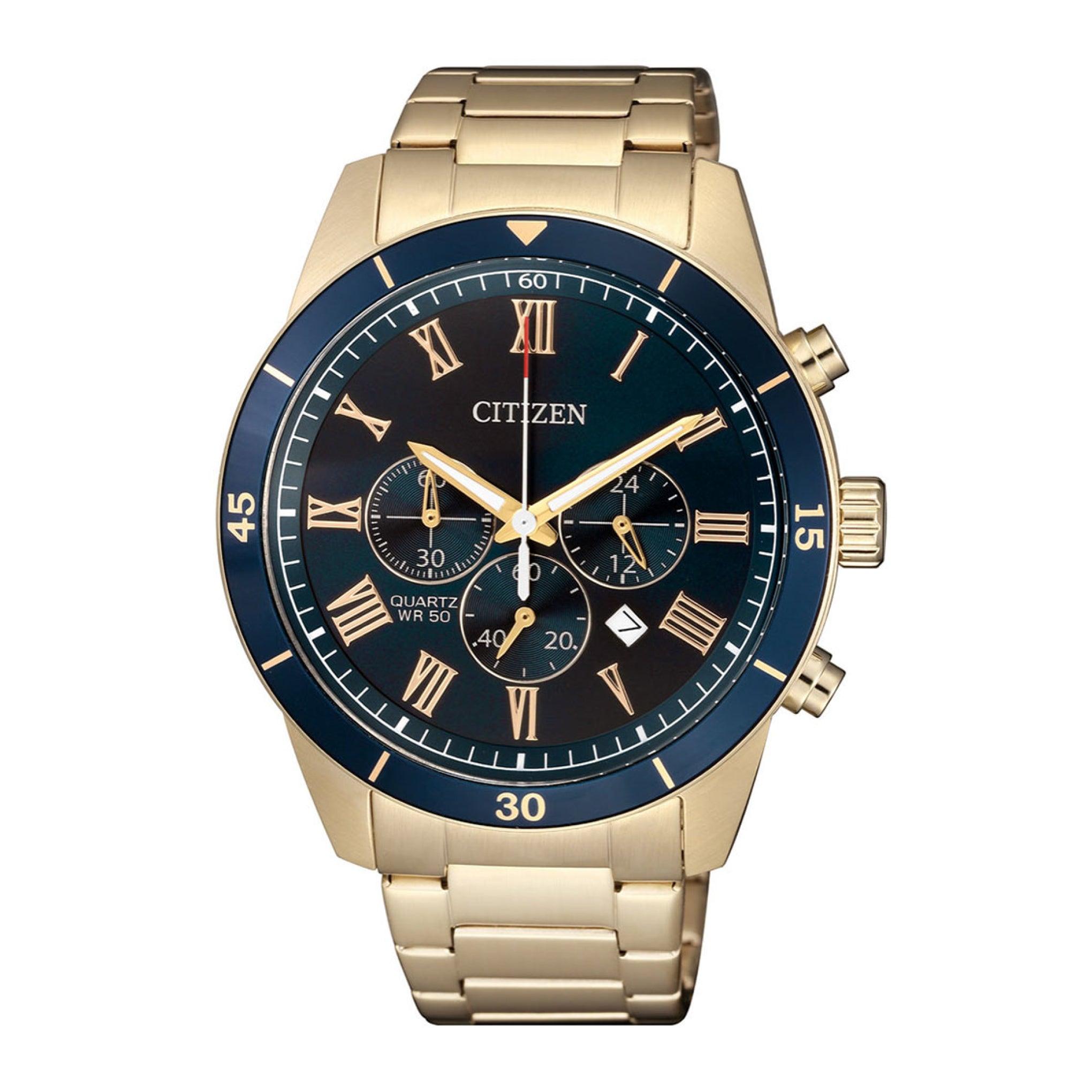 ساعة للرجال ستانلس ستيل دهبي سيتزن Citizen Men's Quartz Watch, Chronograph Display And Stainless Steel Strap An8169-58l