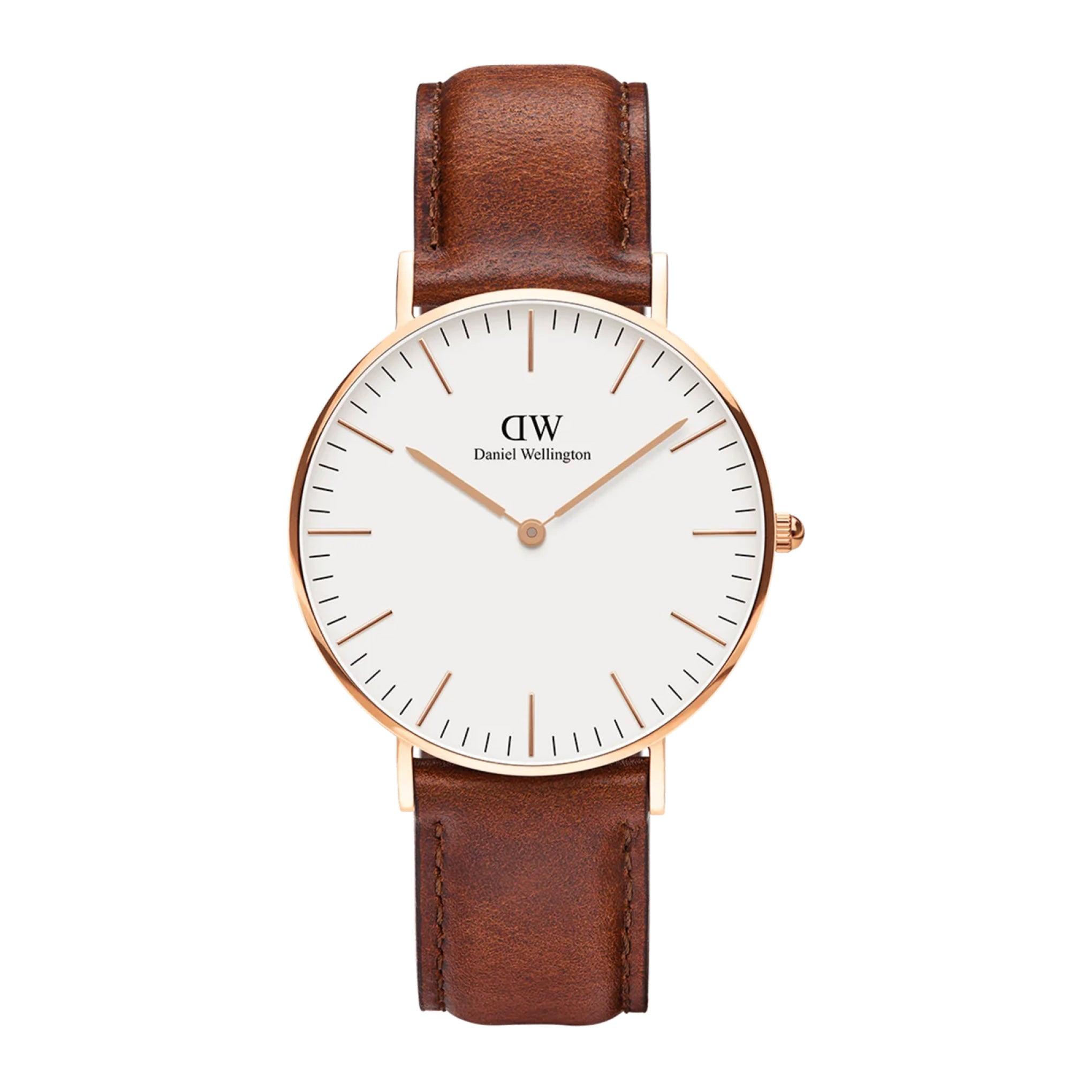 ساعة للرجال جلد بني دانييل ويلينغتون Daniel Wellington Classic St Mawes Rose Gold Men's Watch Dw00100006