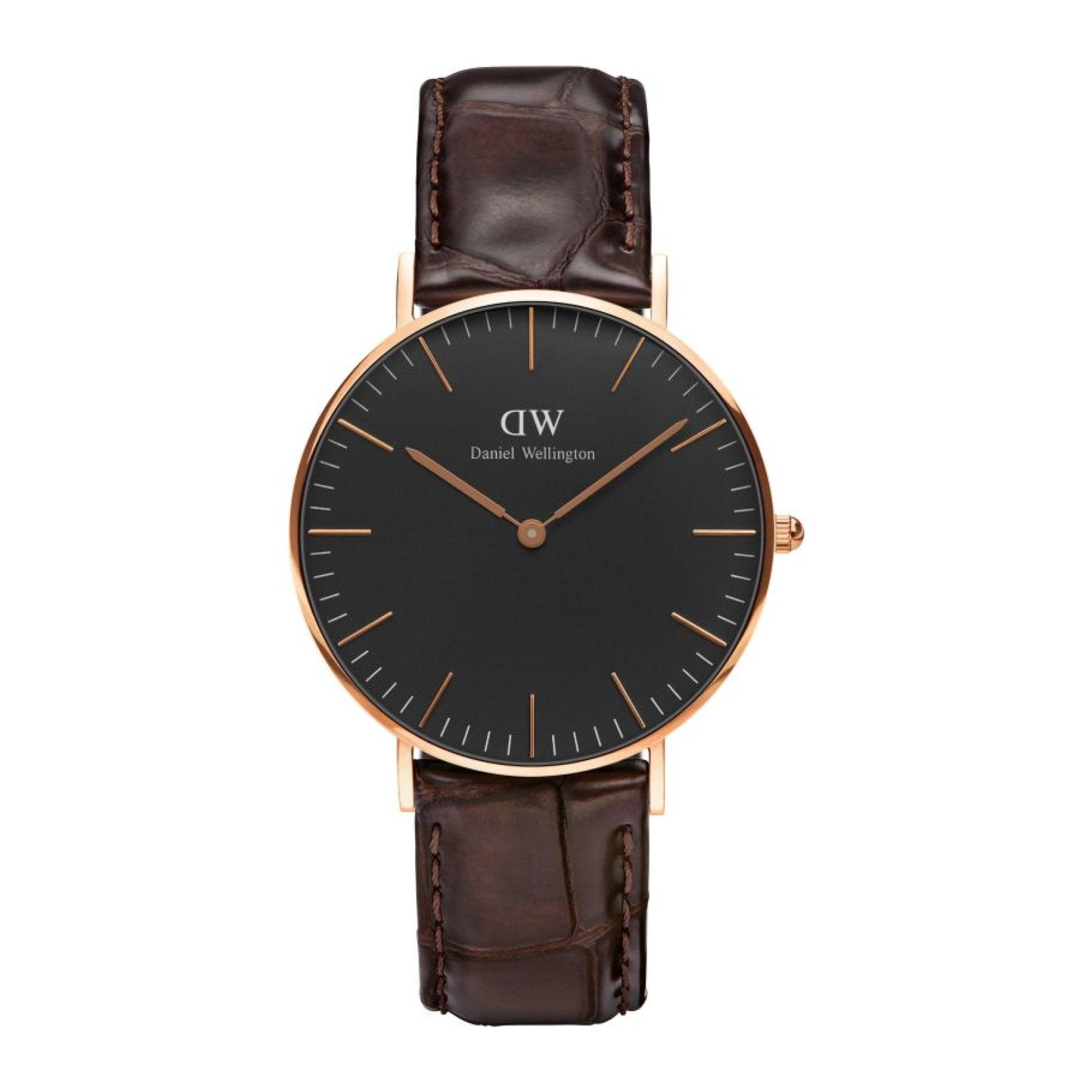 ساعة نسائية جلد بني اسود دانيال ولينغتون Daniel Wellington Classic York Analog Brown Leather Watch Dw00100140