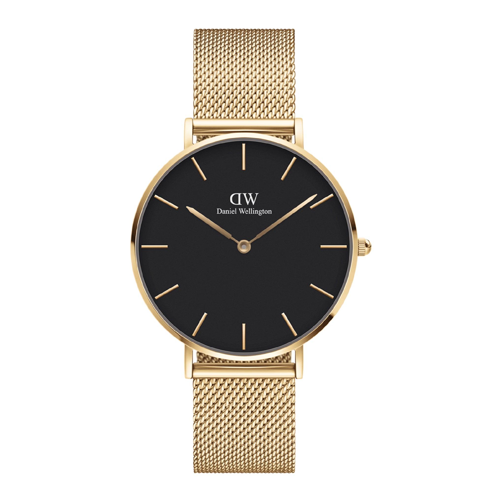 ساعة للجنسين دهبي اسود دانييل ويلينغتون Daniel Wellington Dw00100345 Petite Black Evergold Gold Watch