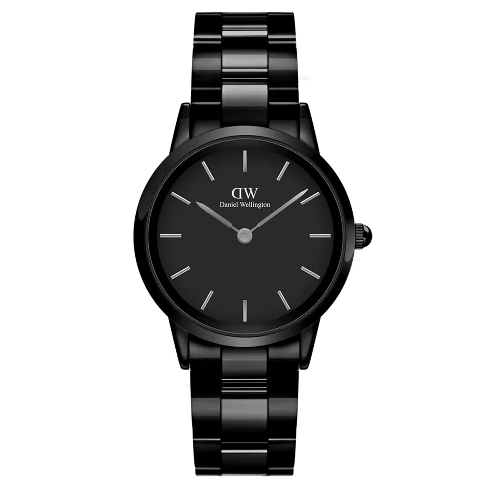 ساعة للرجال ستانلس ستيل اسود دانيال ولينغتون Daniel Wellington Dw00100414 Iconic Link Ceramic Stylish Black Women's Analog Watch