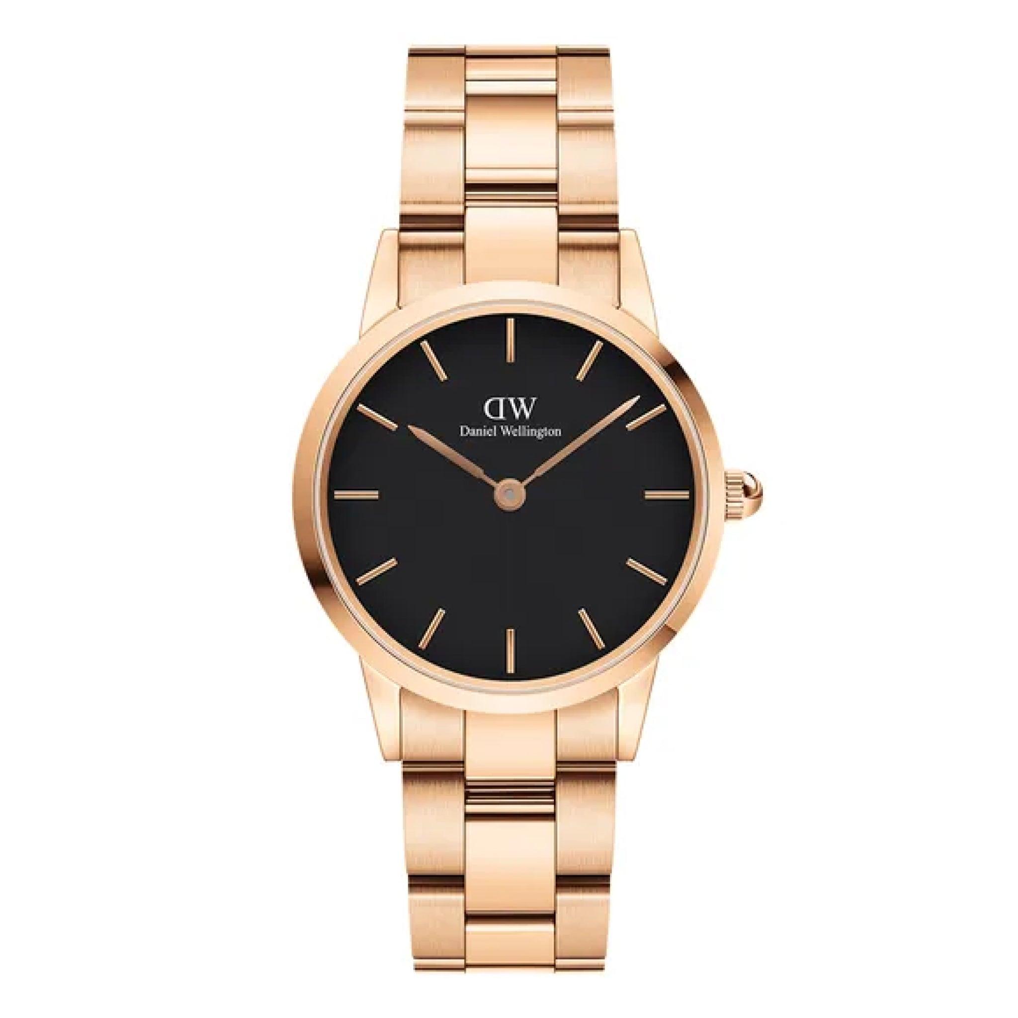 ساعة نسائية ستانلس ستيل دهبي اسود دانيال ولينغتون Daniel Wellington Iconic Link Black Dial Rose Gold Women's Watch Dw00100214