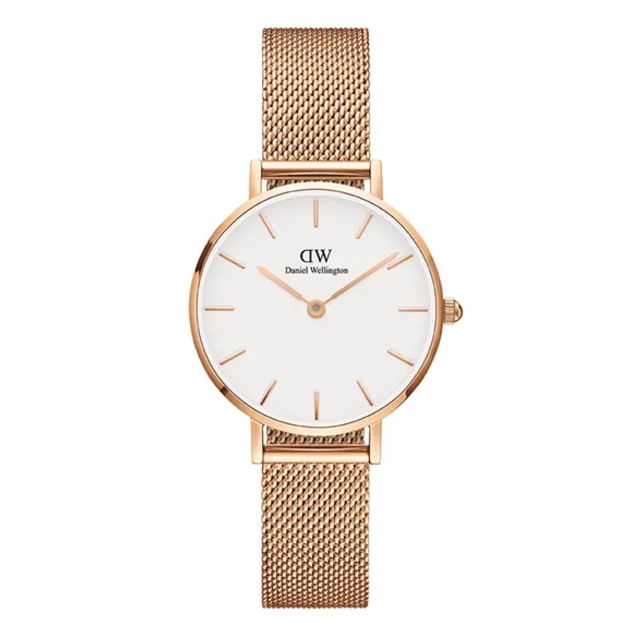 ساعات دانيال ولينغتون نسائية Dw00100219 قياس 28 ملم معدن شبكي روز جولد Daniel Wellington Petite Melrose Watch Rose Gold Mesh Bracelet Dw00100219