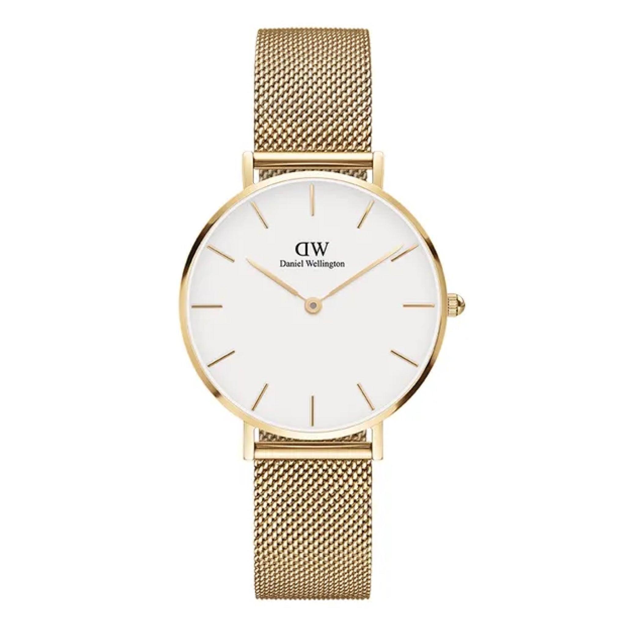 ساعة نسائية ستانلس ستيل دهبي ابيض دانيال ويلينغتون Daniel Wellington Women's Analog Japanese Quartz Watch 32mm - Dw00100348