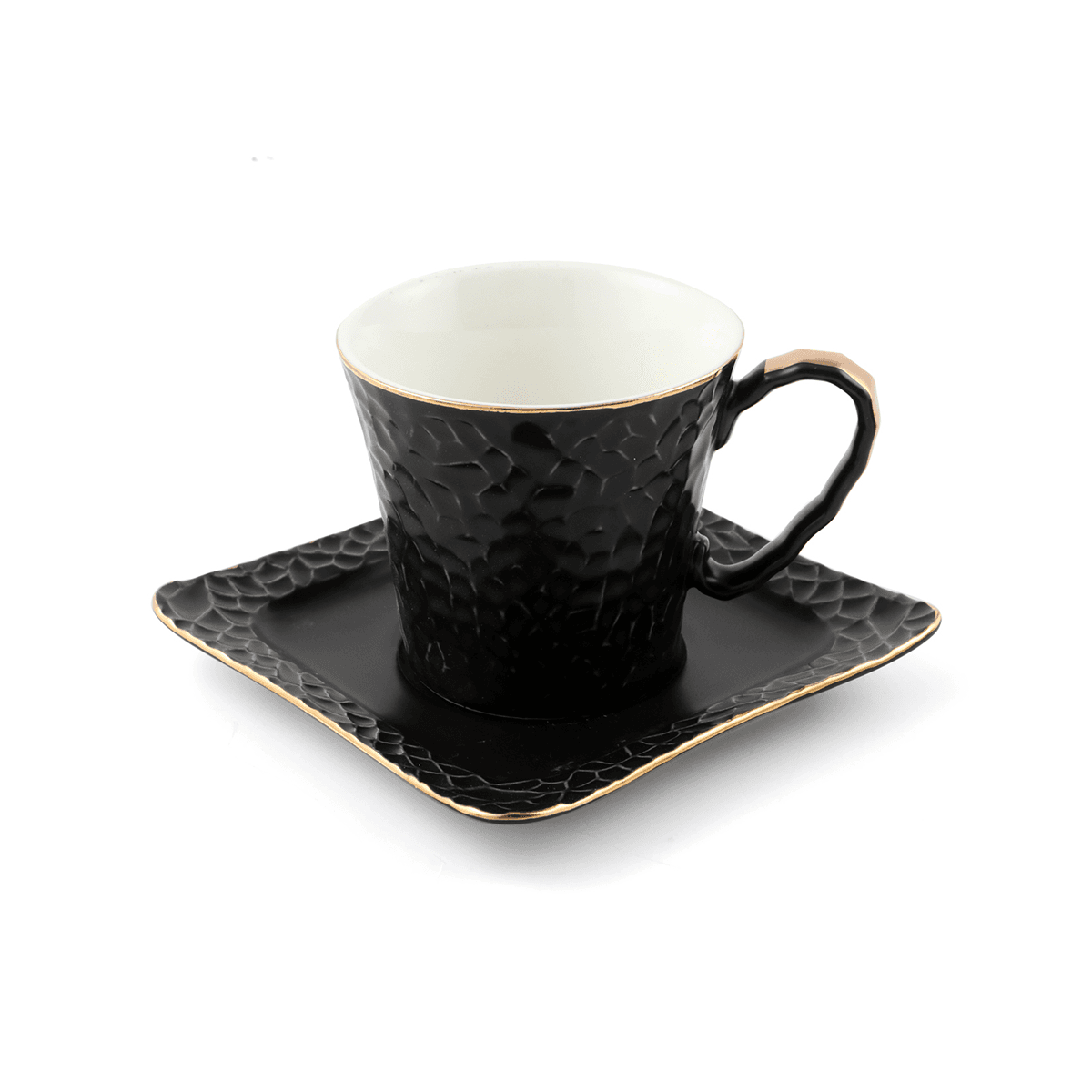 Decopor Porcelain 12 Piece Milk Cup and Saucer Set 150 ml Black Porcelain