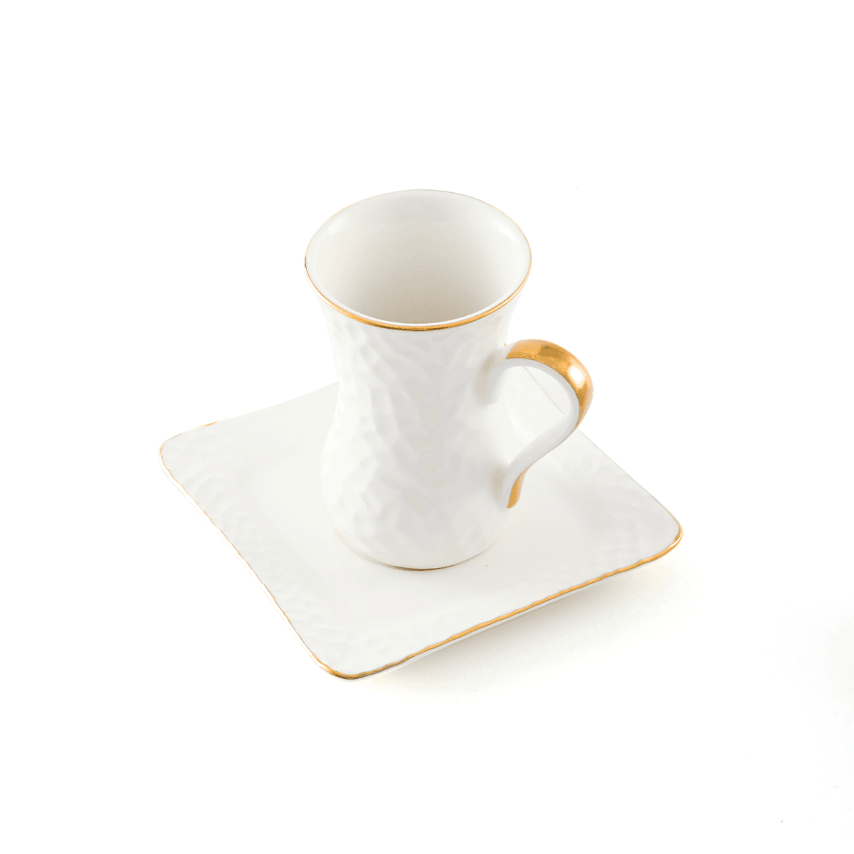 Decopor Porcelain 12 Piece Tea Cup and Saucer Set 100 ml White Gold Porcelain