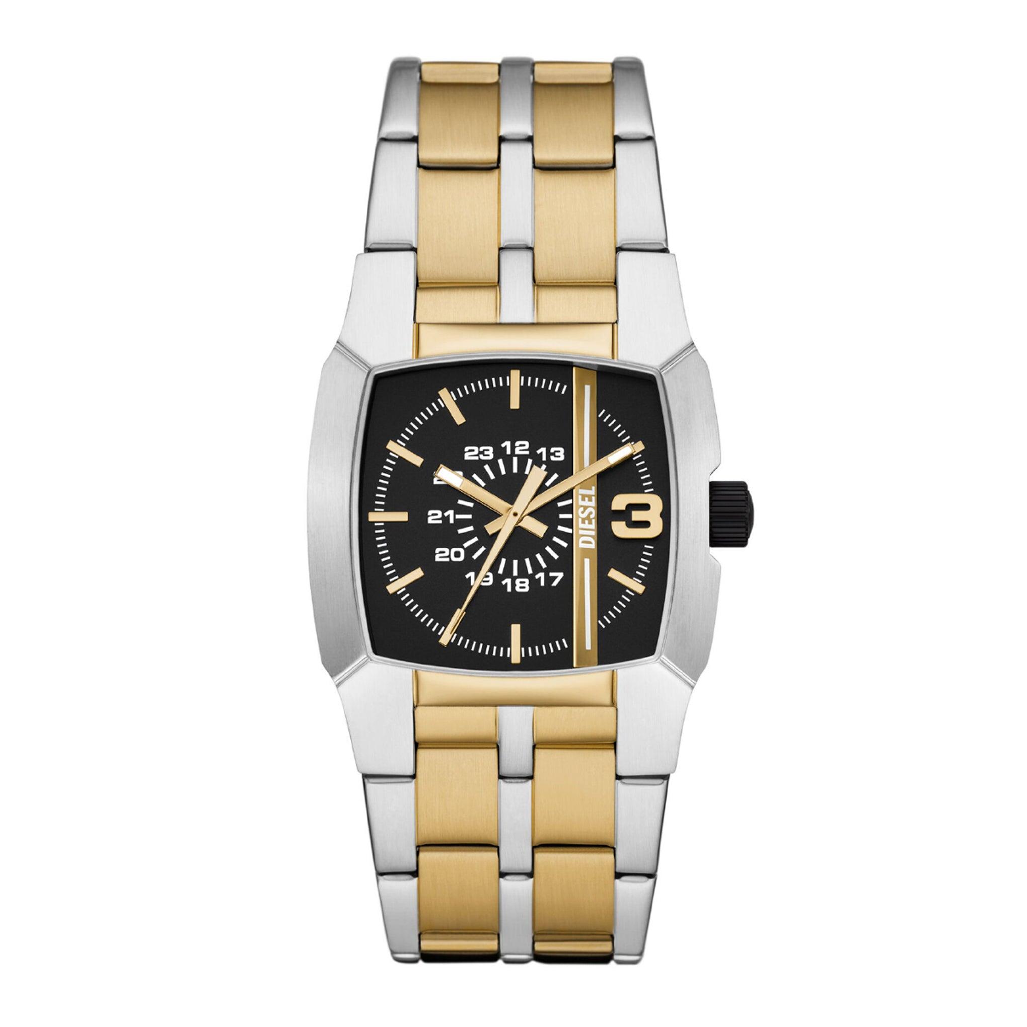 ساعة للرجال ستانلس ستيل دهبي اسود ديزلDiesel Diesel Cliffhanger Three-Hand Two-Tone Stainless Steel Watch Dz2169