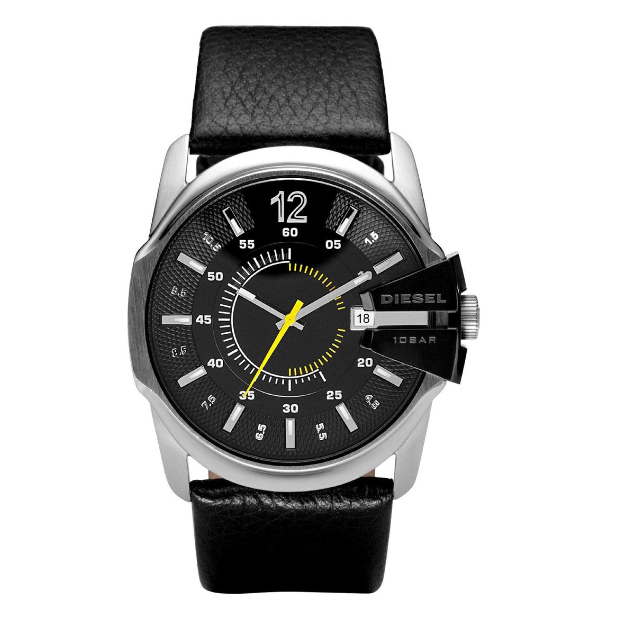 ساعة للرجال جلد أسود ديزلDiesel Dz1295 Analog Black Leather Band Watch