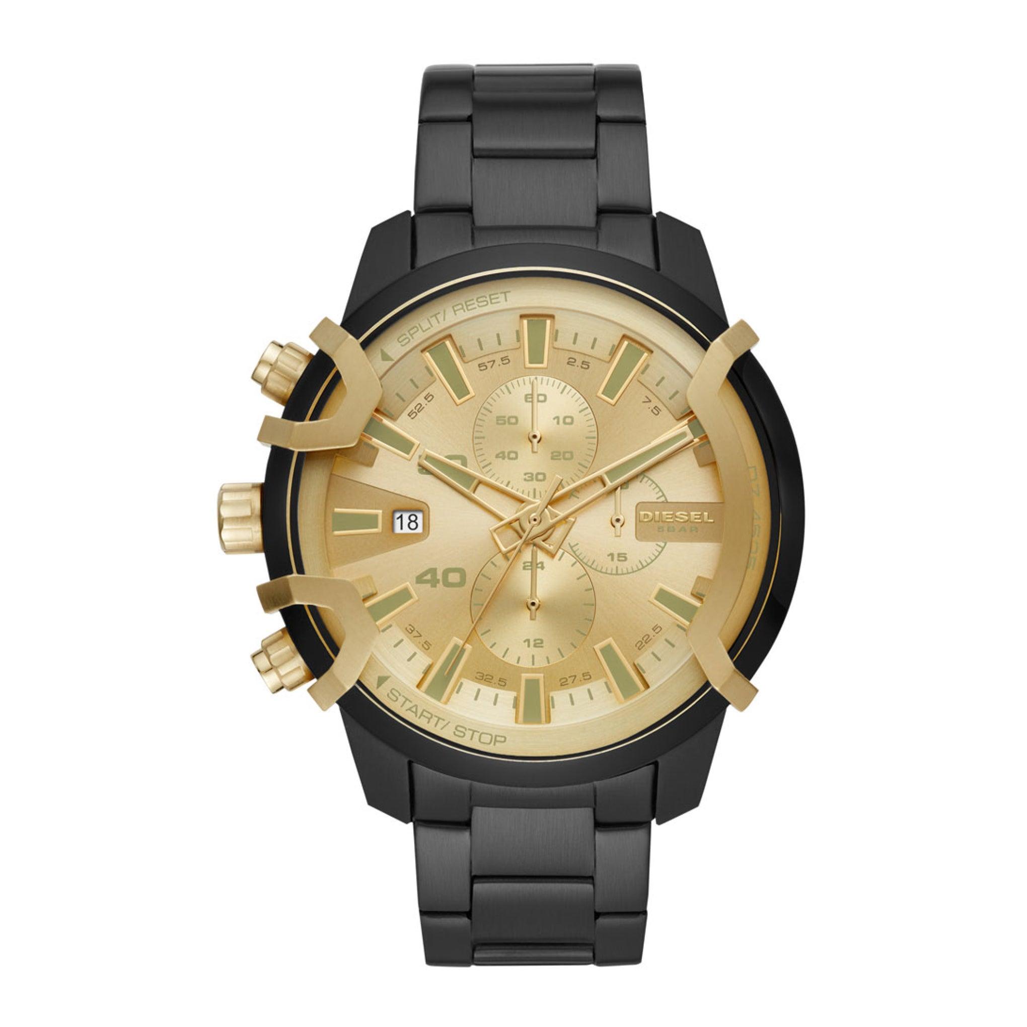 ساعة للرجال ستانلس ستيل اسود دهبي ديزل Diesel Griffed Chronograph Stainless Steel Watch Dz4525