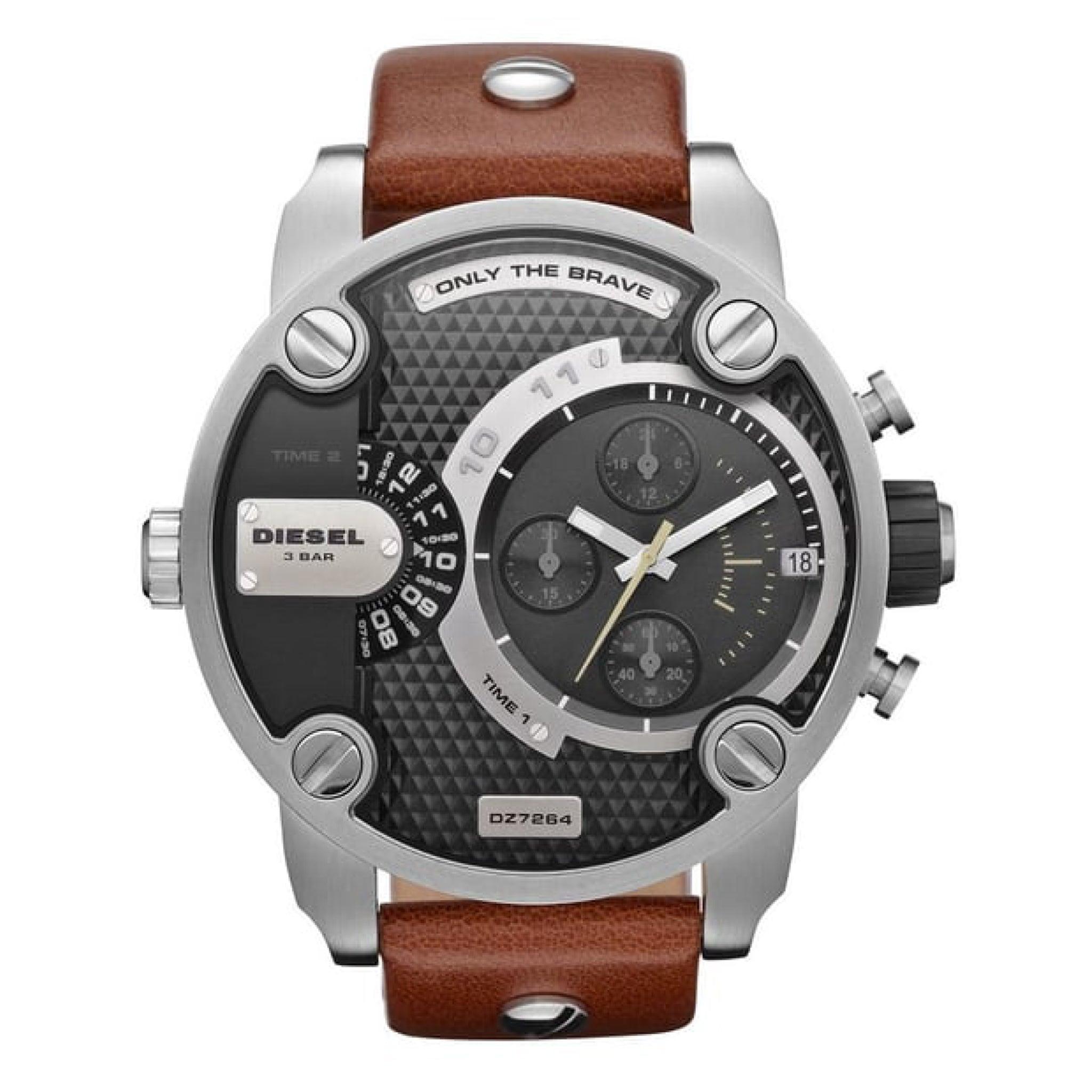 Diesel Little Daddy Chronograph Brown Leather Watch Men Dz7264