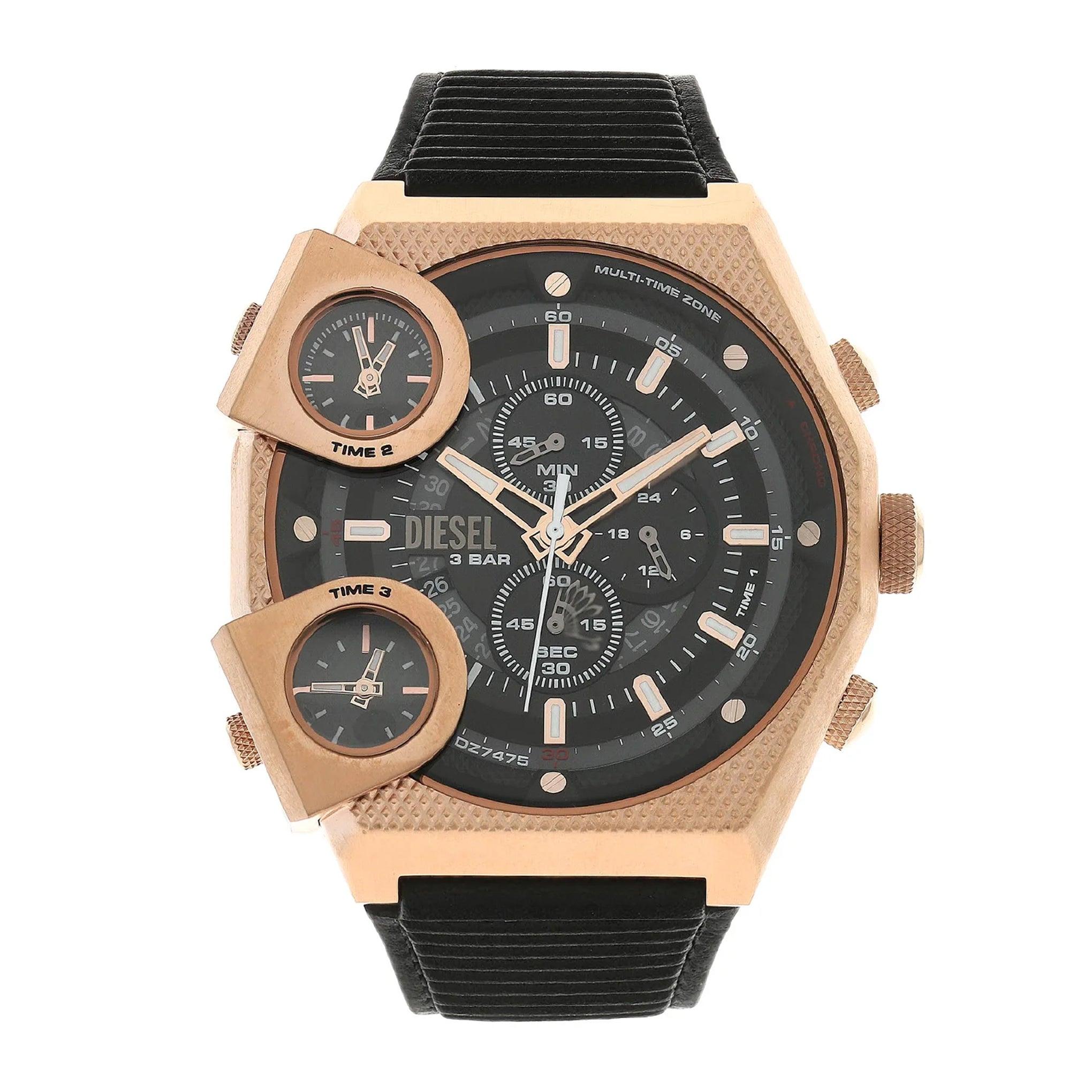 ساعة للرجال جلد أسود ديزل Diesel Men's Black Leather Chronograph Watch Dz747