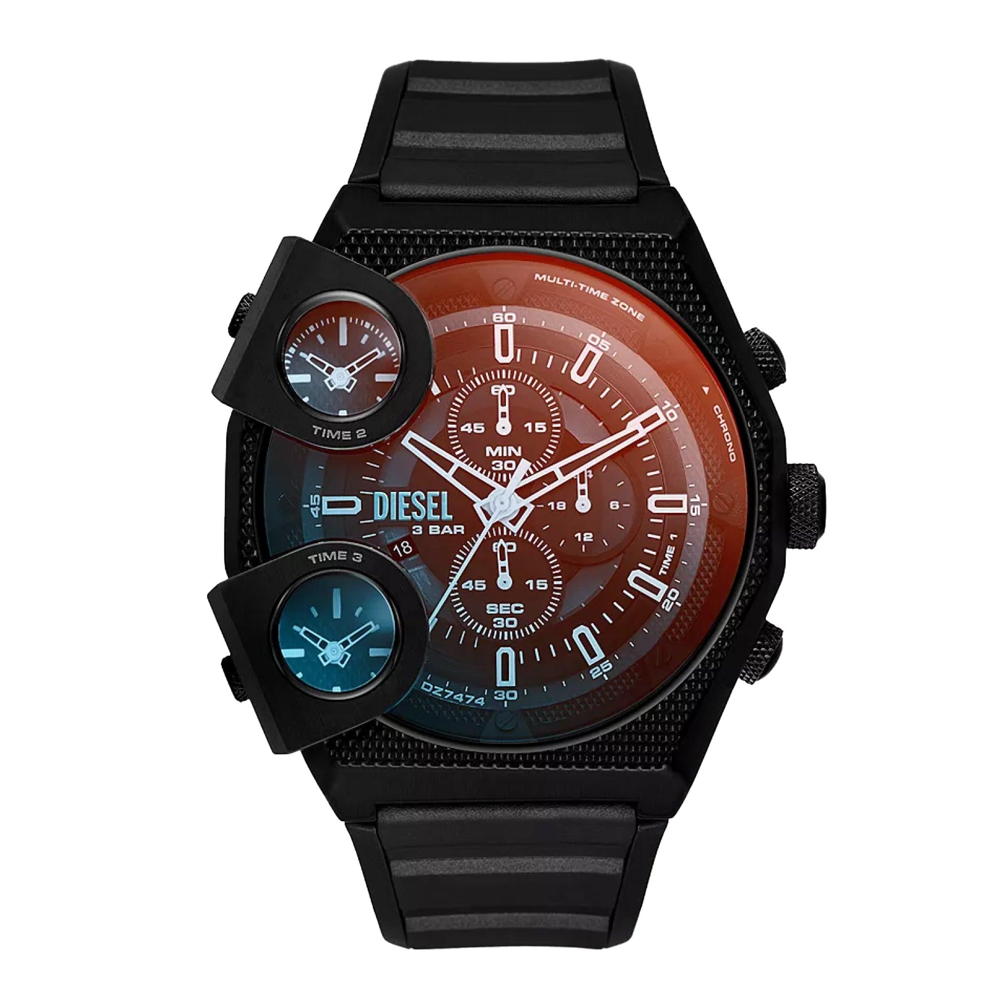 ساعة للرجال سيليكون اسود ديزل Diesel Sideshow Chronograph Black Silicone Watch Dz7474