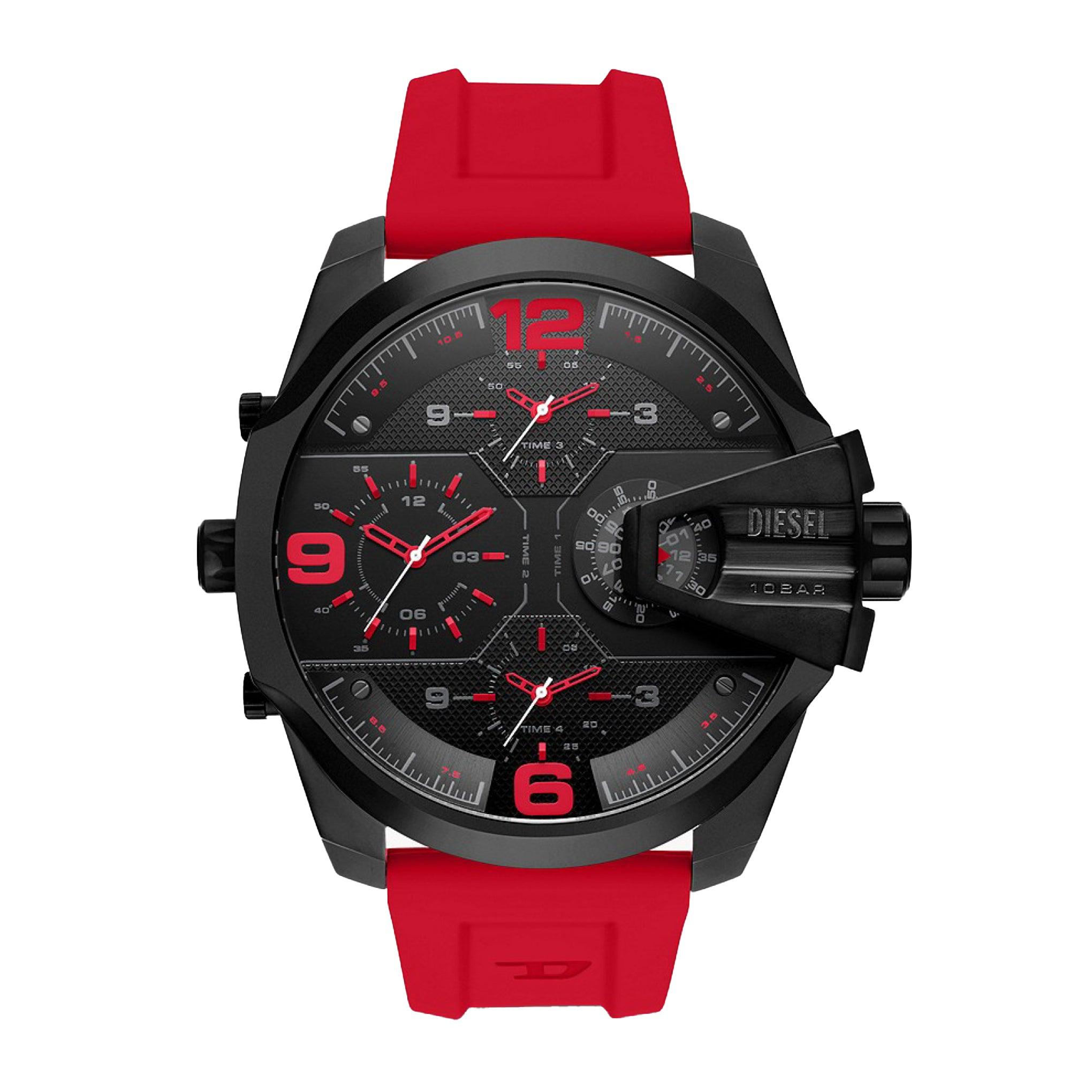 ساعة للرجال سيليكون احمر ديزل Diesel Uber Chief 2005 Three-Hand Red Silicone Watch Dz7466