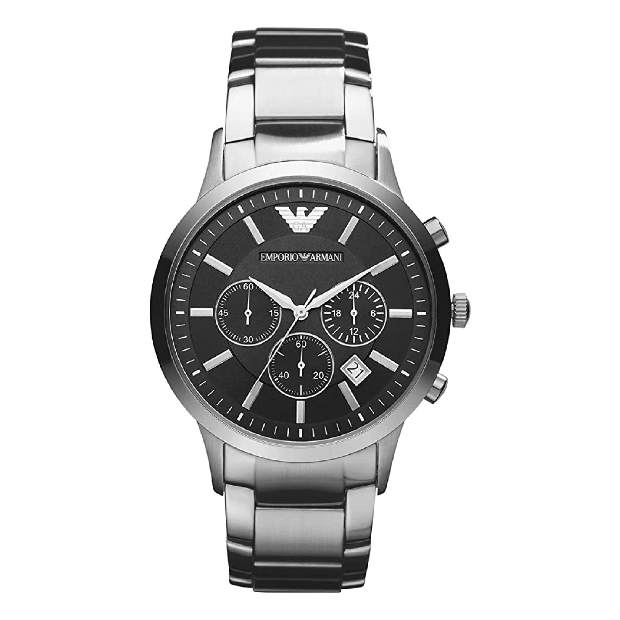 Emporio Armani Ar2434 Men's Chronograph Date Bracelet Strap Watch, Silver/Black