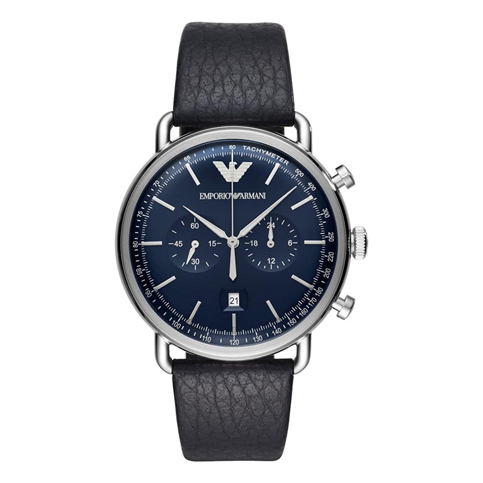 ساعة يد رجالية كرونوغراف جلد أزرق قاتم إمبوريو أرماني أفياتور Emporio Armani Ar11105