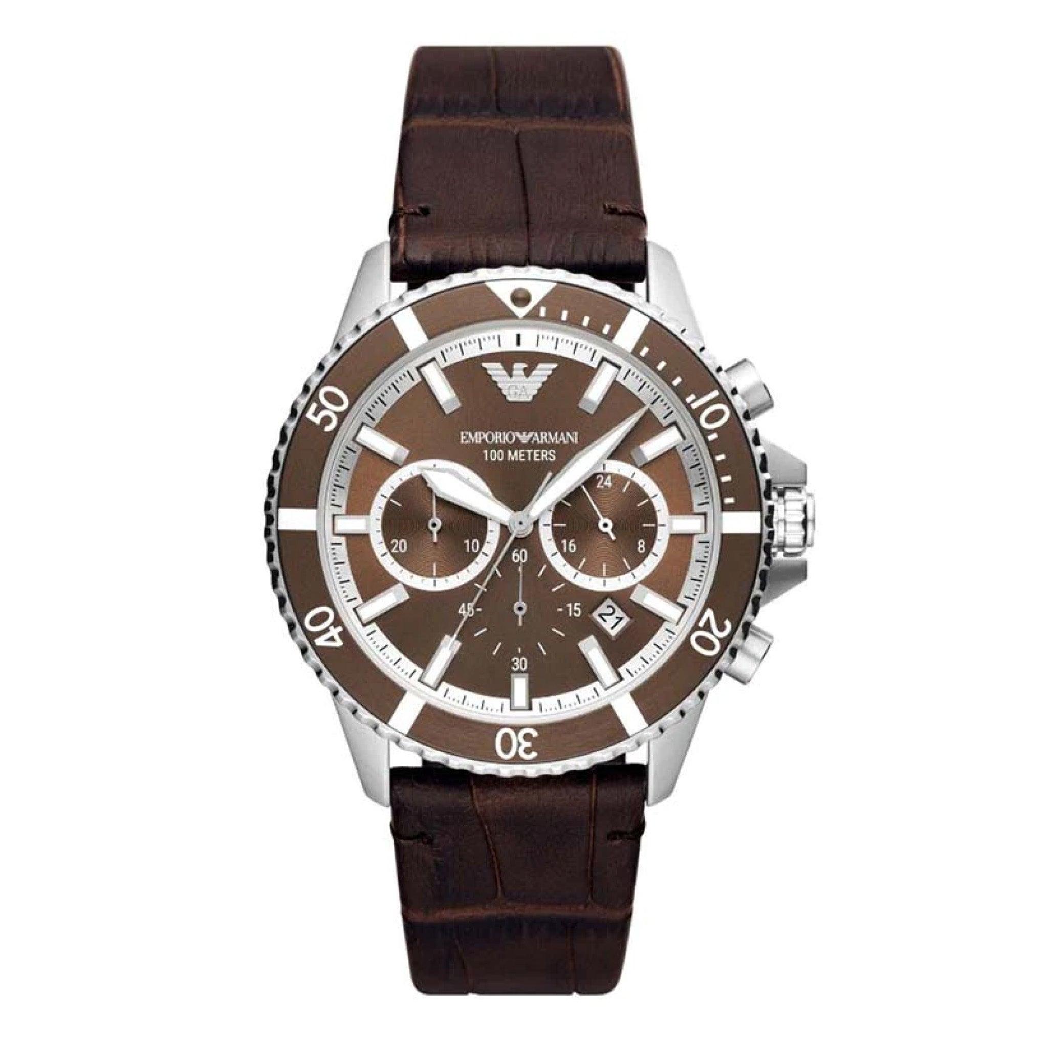 ساعة يد رجالية كرونوغراف جلد بني امبوريو ارماني Emporio Armani Ar11486
