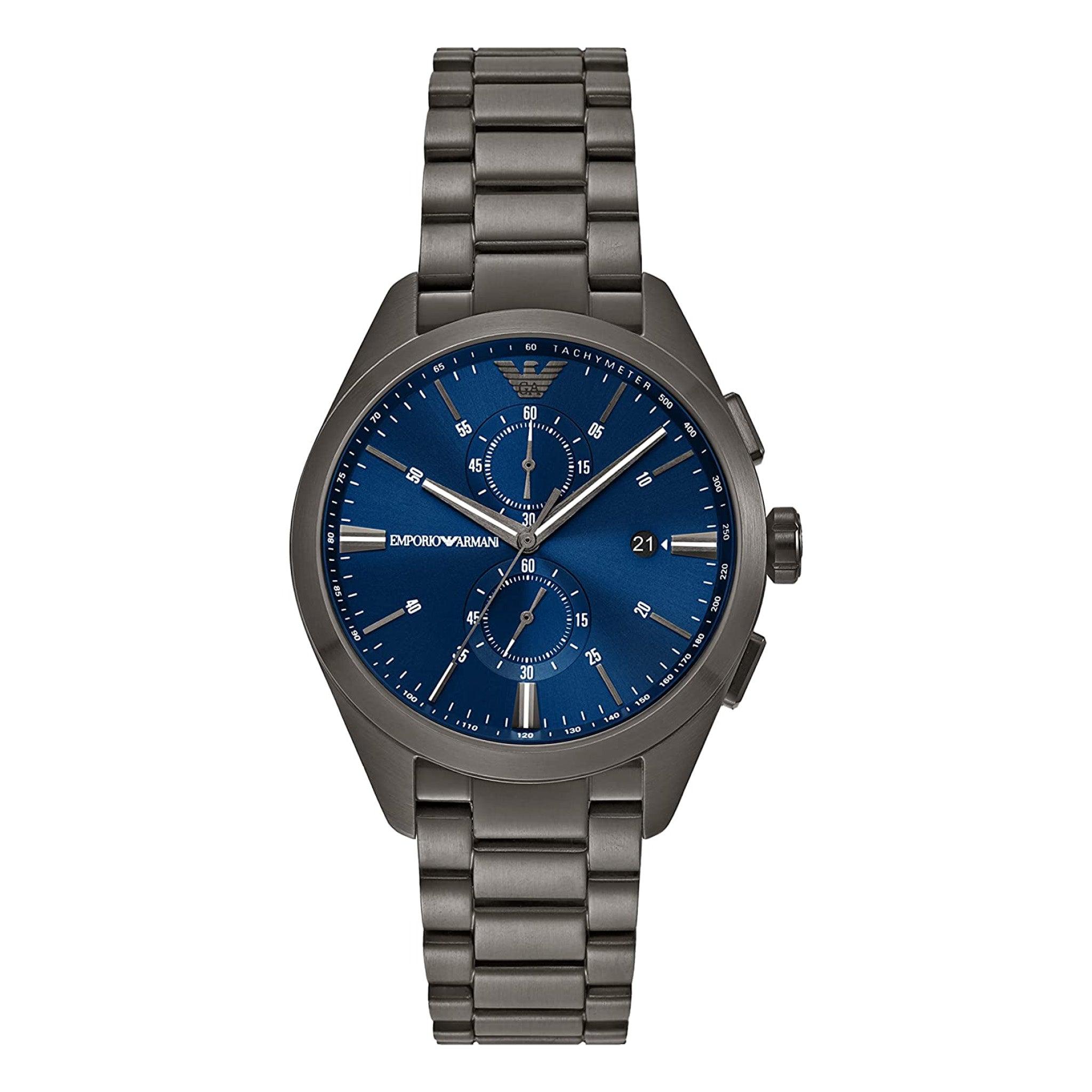 ساعة للرجال ستانلس ستيل رمادي ازرق امبوريو ارماني Emporio Armani Chronograph Gunmetal Stainless Steel Watch Ar11481