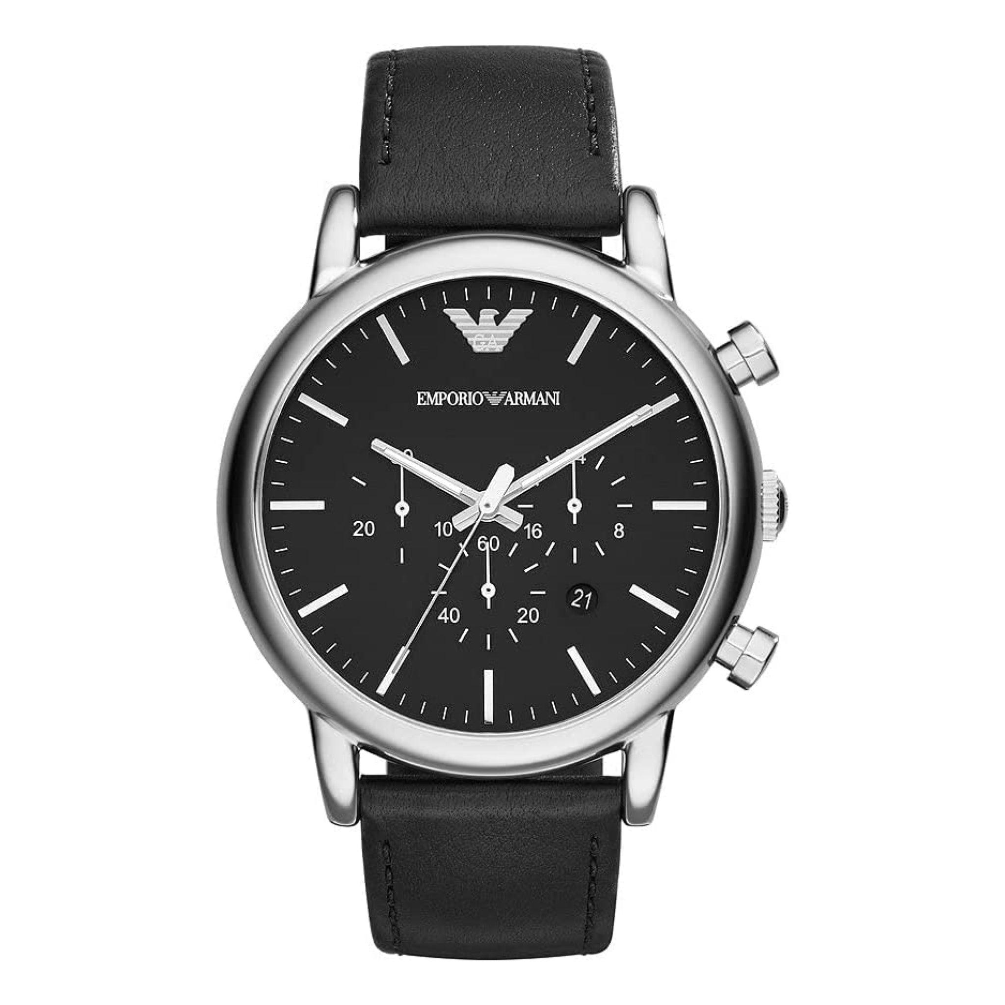 ساعة للرجال جلد اسود امبوريو ارماني Emporio Armani Classic Chronograph Black Dial Men's Watch Ar1828