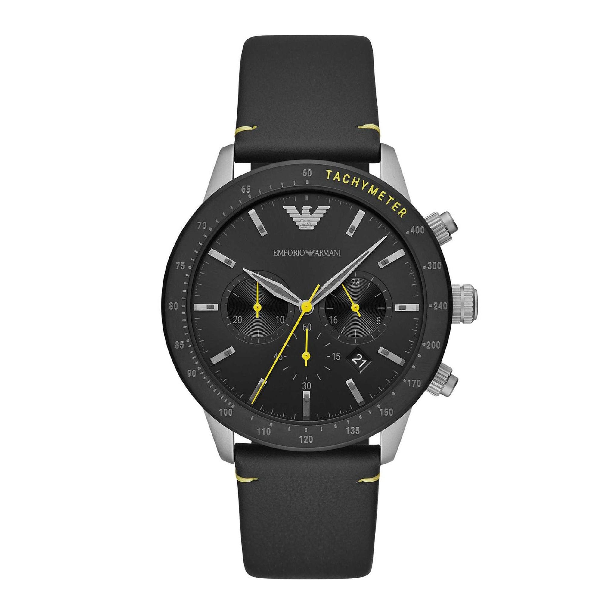 ساعة للرجال جلد اسود امبوريو ارماني Emporio Armani Mario Chronograph Quartz Men's Watch Ar11325