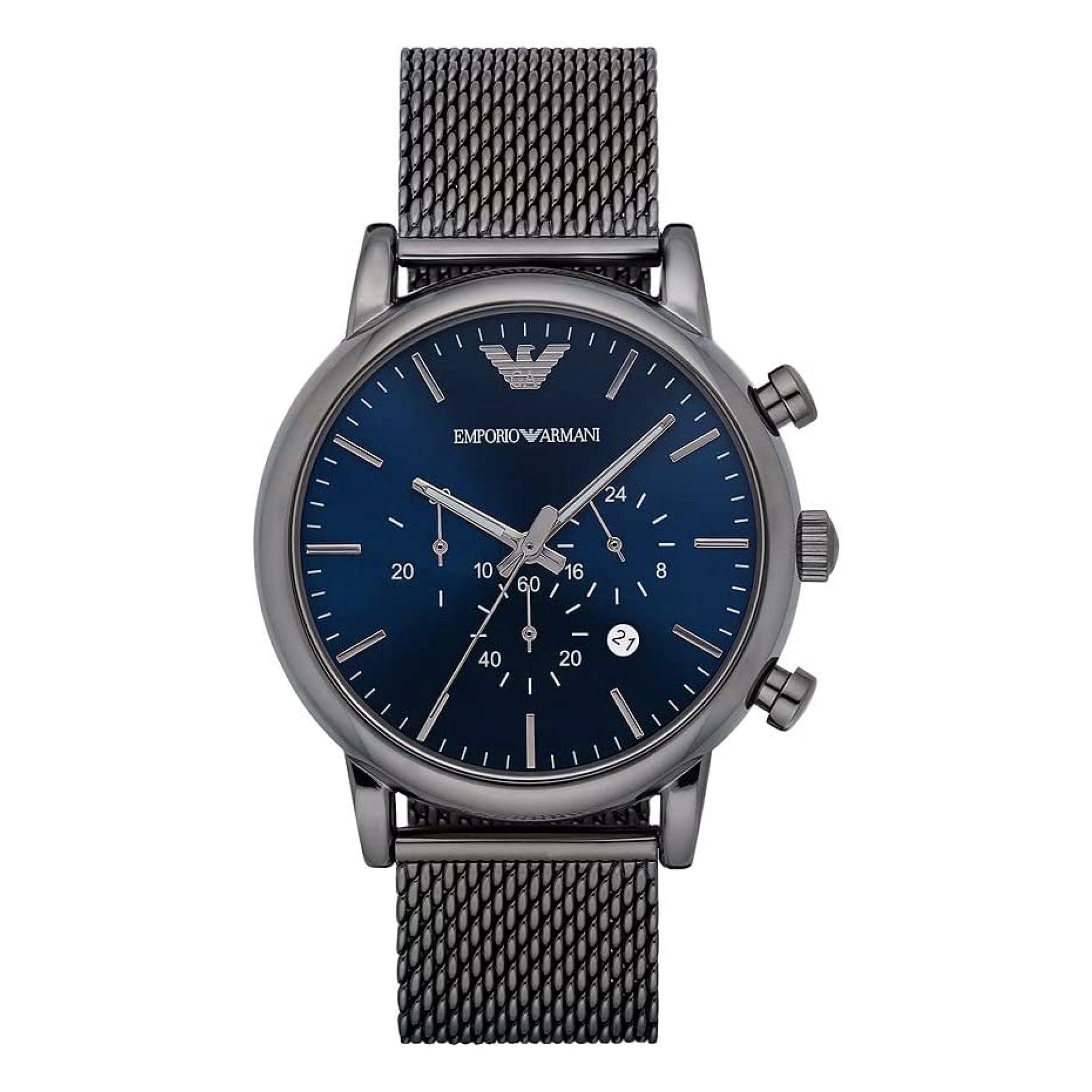 ساعة للرجال ستانلس ستيل رمادي ازرق امبوريو ارماني Emporio Armani Men's Blue Dial Stainless Steel Analog Watch - Ar1979