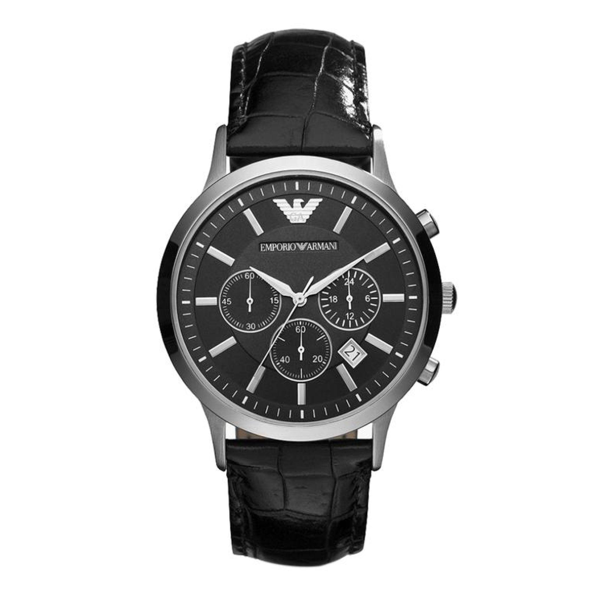 ساعة للرجال جلد اسود امبوريو ارماني Emporio Armani Mens Three Hand Date Black Leather Watch Ar2447