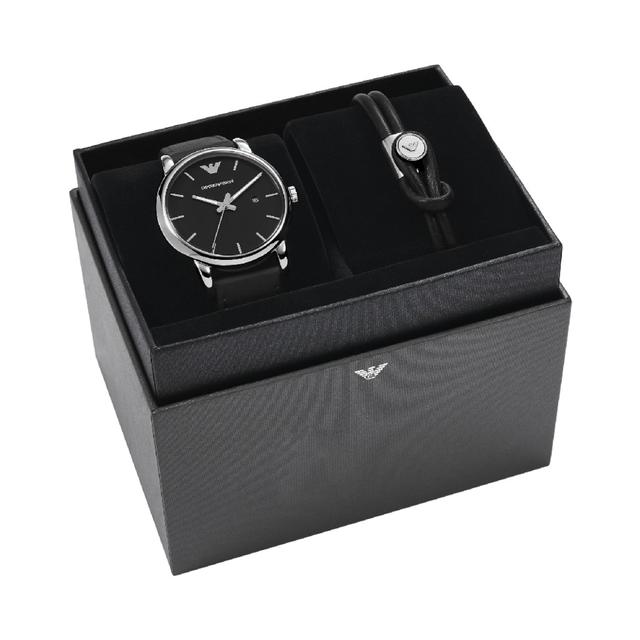 ساعة للرجال مع بلاك جلد اسود امبوريو ارماني Emporio Armani Men's Three-Hand Dress Watch With Quartz Movement Ar80059 - SW1hZ2U6MTgyMzkzMQ==