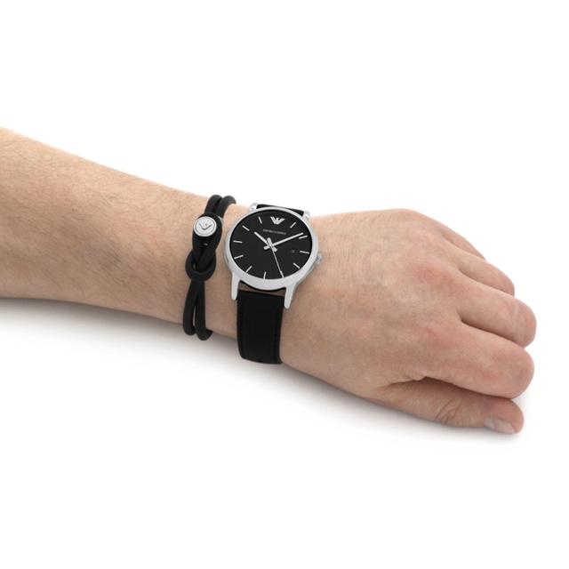 ساعة للرجال مع بلاك جلد اسود امبوريو ارماني Emporio Armani Men's Three-Hand Dress Watch With Quartz Movement Ar80059 - SW1hZ2U6MTgyMzkzMw==