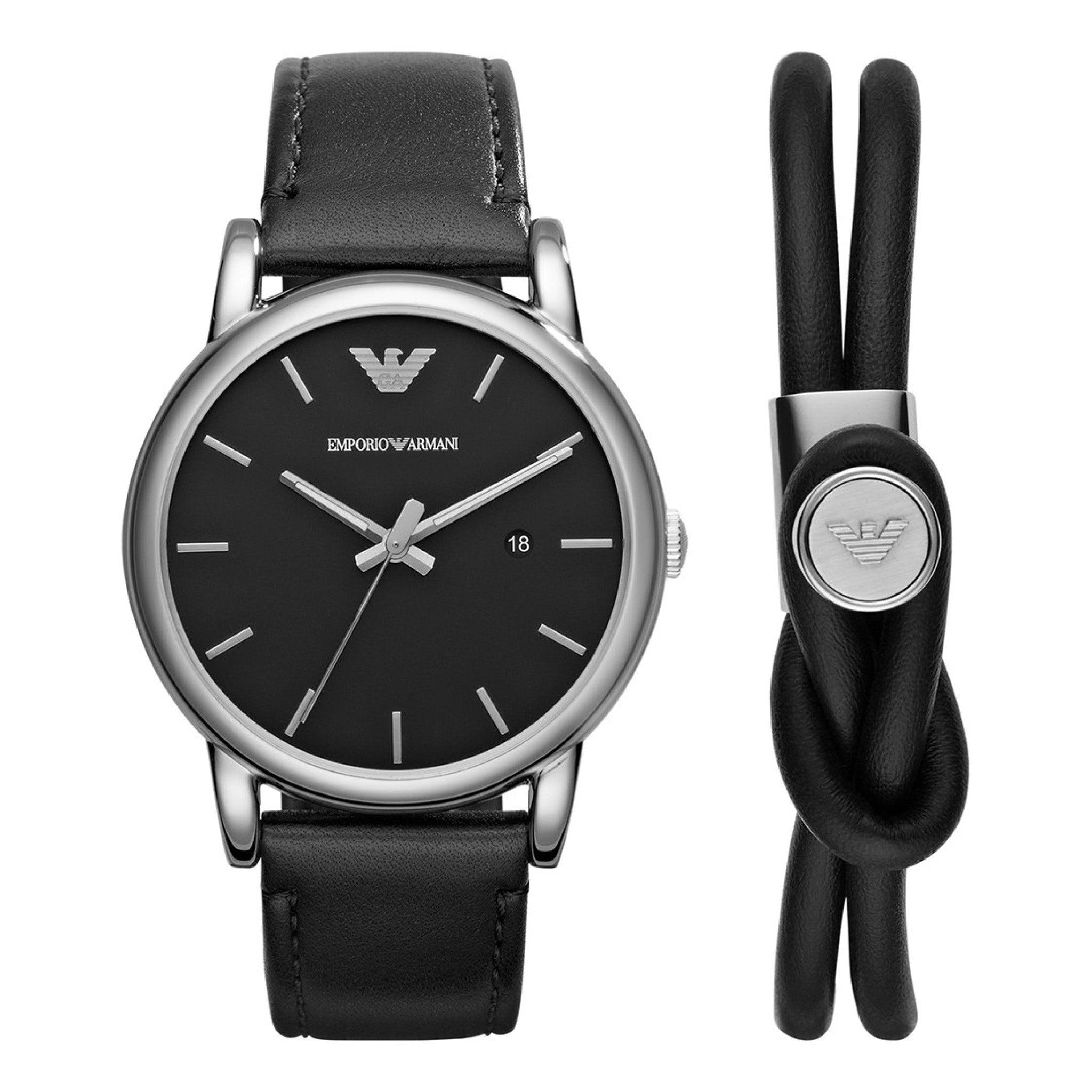 ساعة للرجال مع بلاك جلد اسود امبوريو ارماني Emporio Armani Men's Three-Hand Dress Watch With Quartz Movement Ar80059