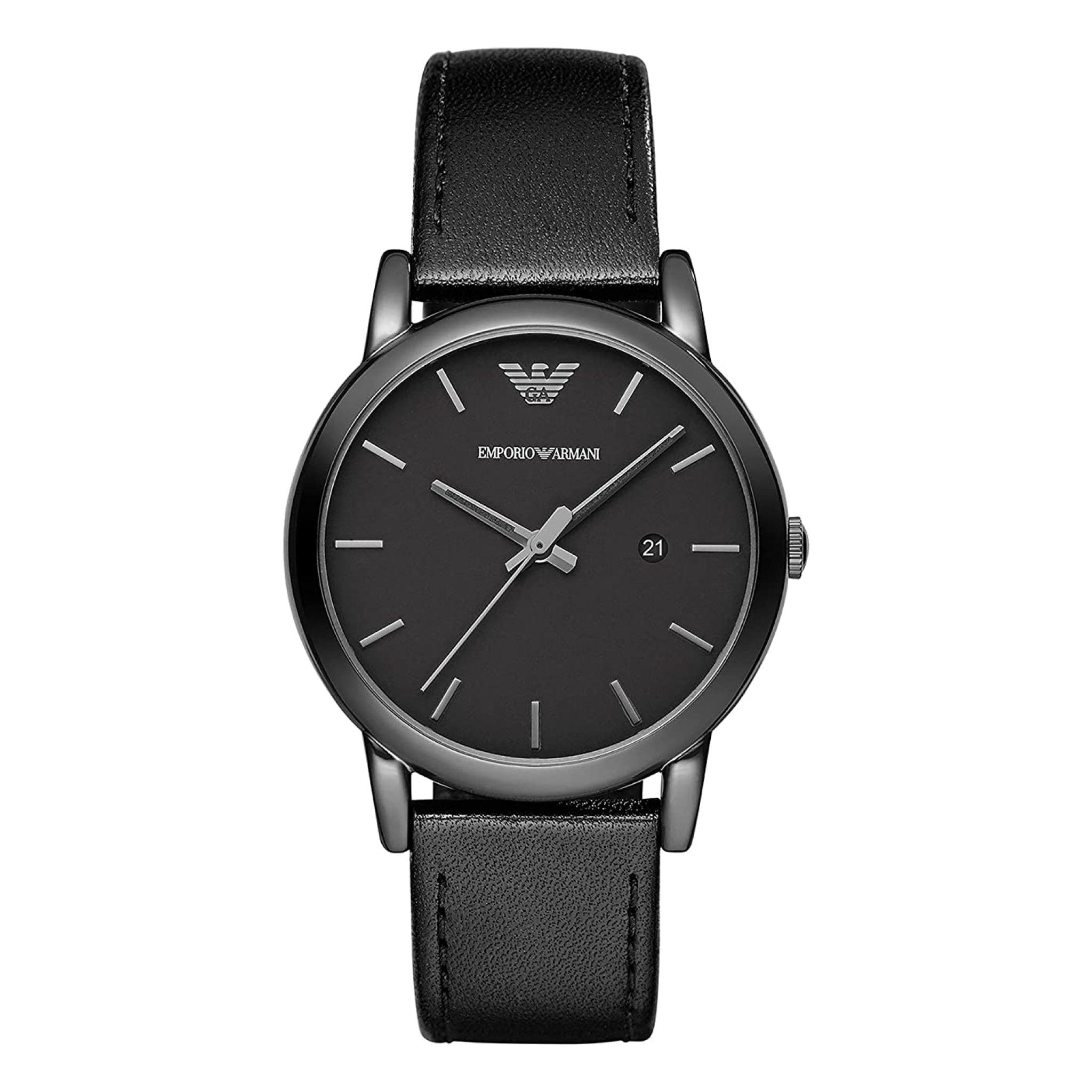 ساعة للرجال جلد اسود امبوريو ارماني Emporio Armani Three-Hand Brown Leather Watch Ar60032