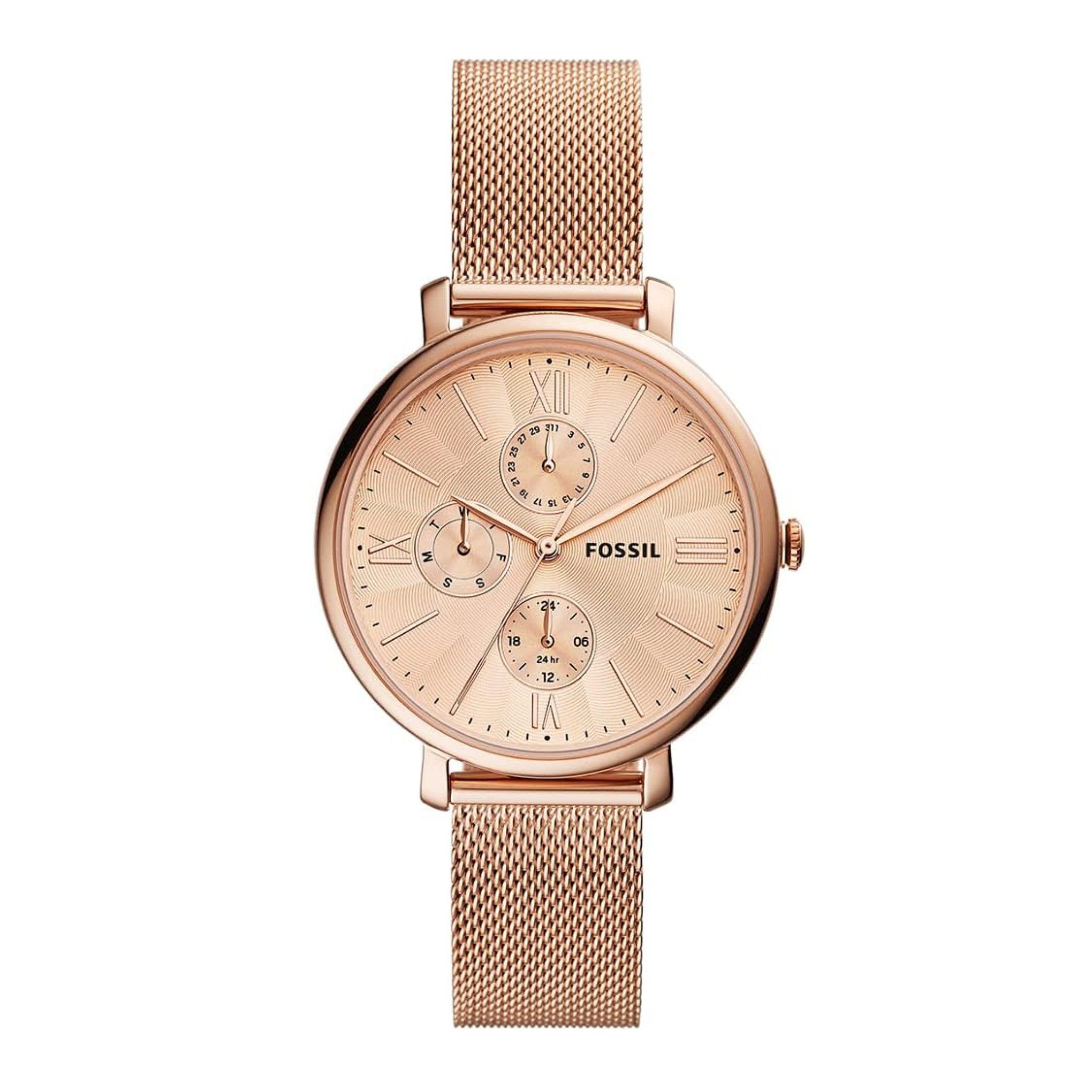 Fossil Es5098 Jacqueline Multifunction Rose Gold-Tone Stainless Steel Mesh Watch