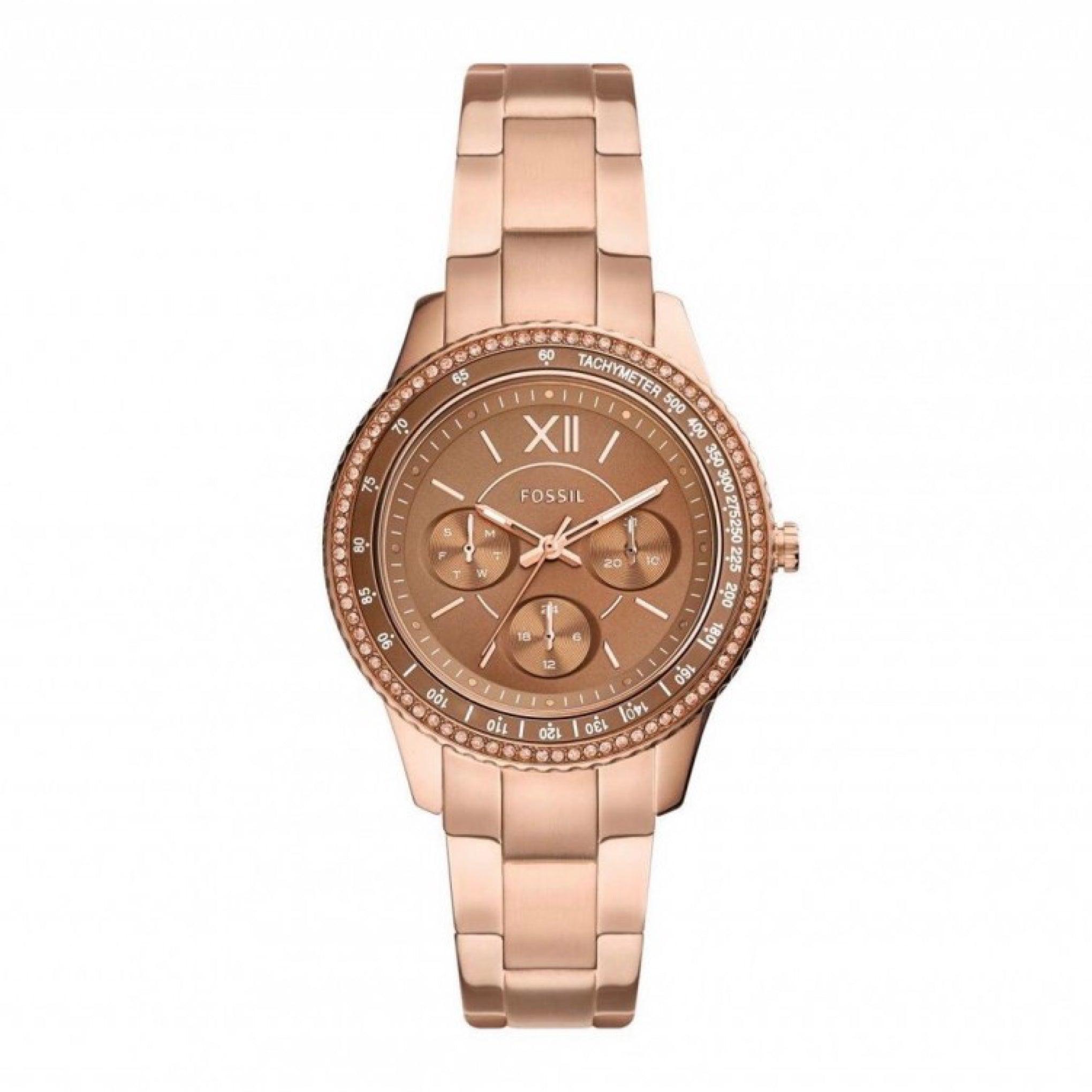 Fossil Es5109 Stella Sport Multifunction Rose Gold-Tone Stainless Steel Watch