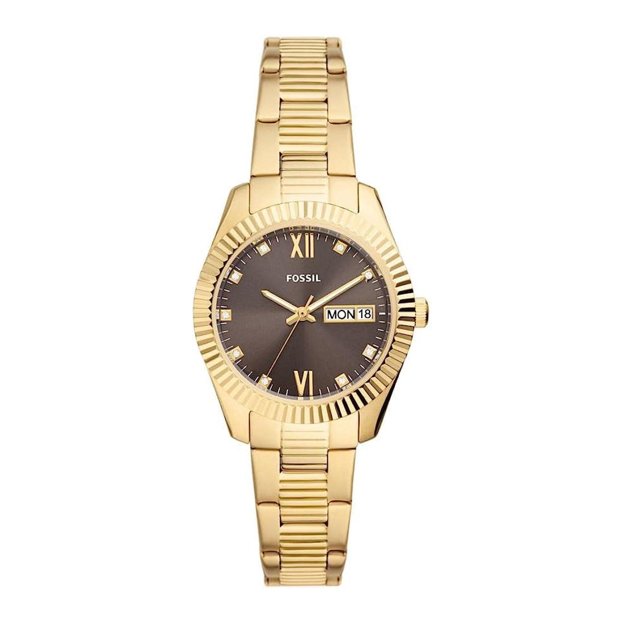 Fossil Es5206 Scarlette Three-Hand Day-Date Gold-Tone Stainless Steel Watch