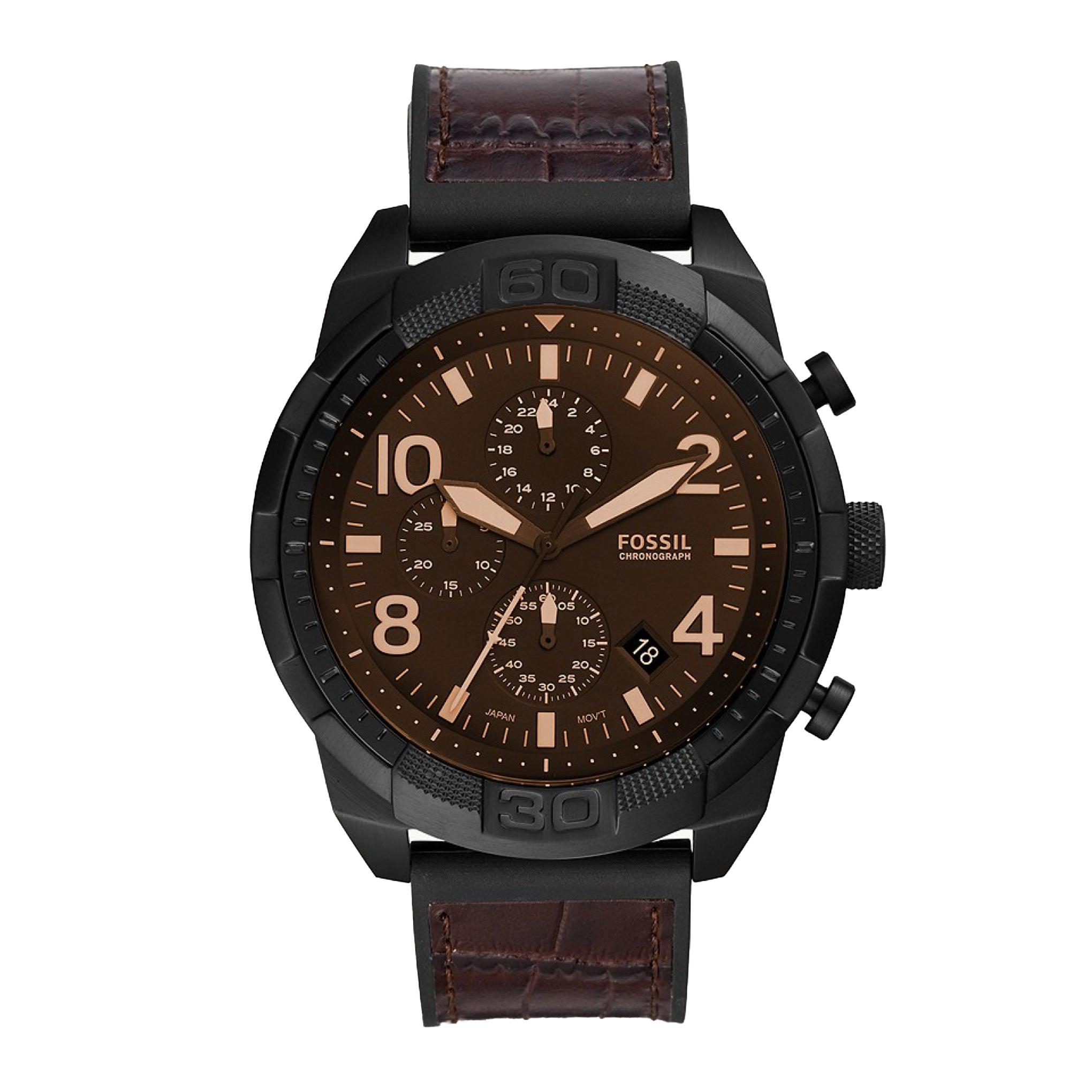 Fossil Men's Bronson Chronograph Brown Croco Leather And Rubber Watch Fs5713