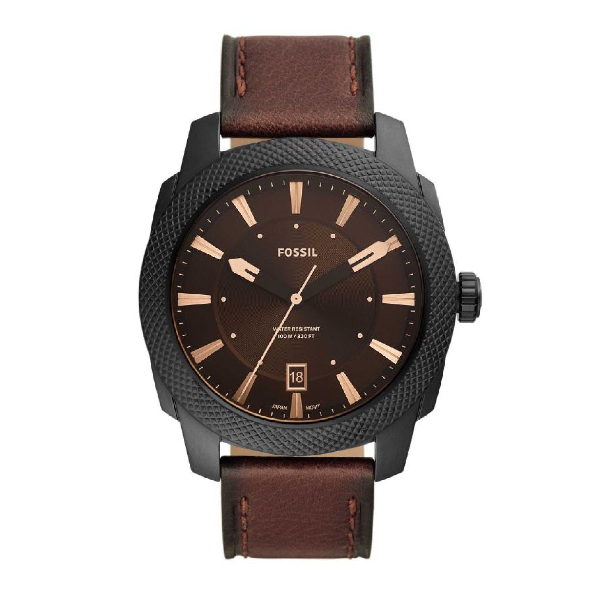 Fossil Men's Machine Three-Hand Date Dark Brown Litehide„¢ Leather Watch Fs5972