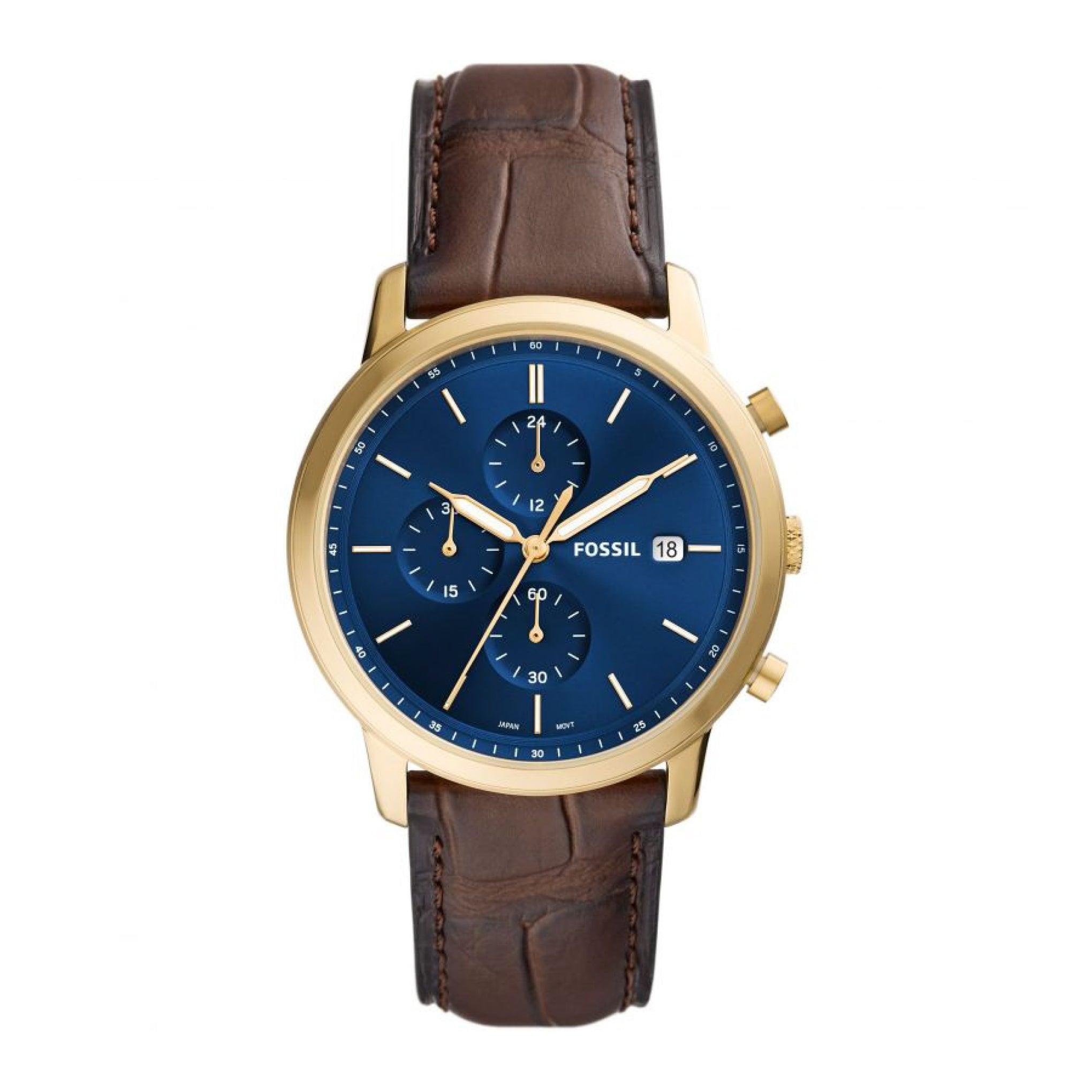 Fossil Men's Minimalist Chronograph Brown Croco Eco Leather Watch Fs5942