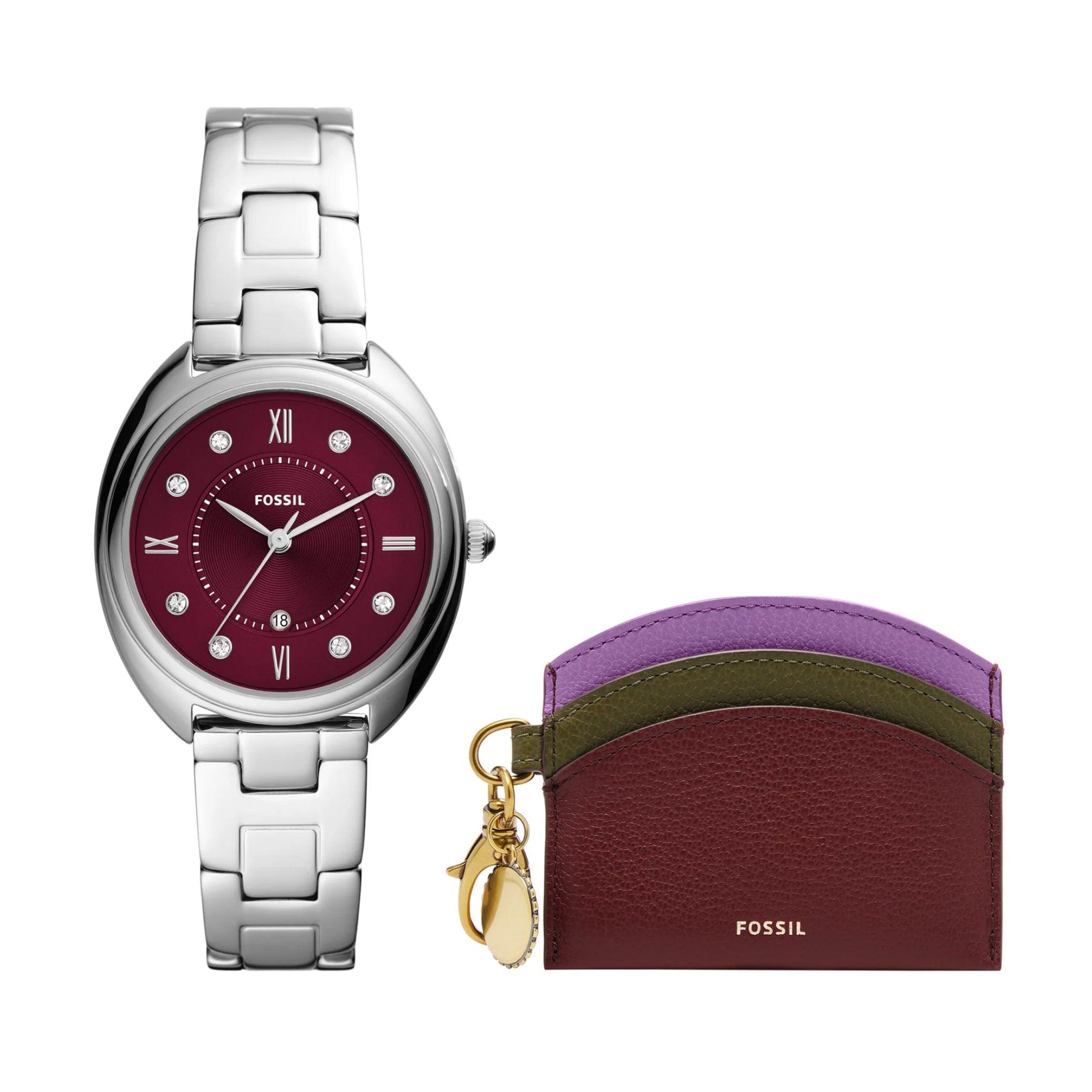 Fossil Women's Gabby Three-Hand Date Stainless Steel Watch And Card Case Box Set Es5179set