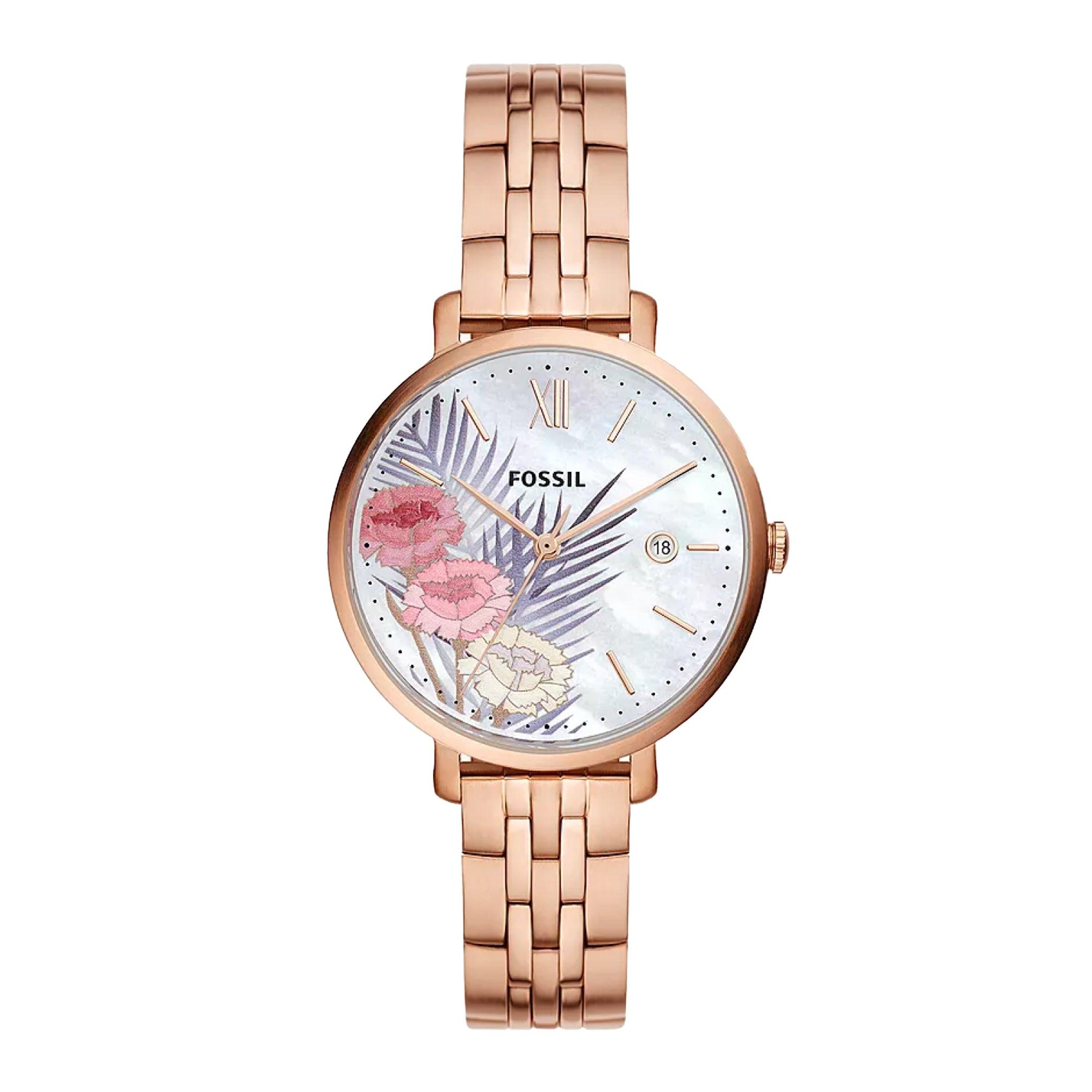 Fossil Women's Jacqueline Three-Hand Date Rose Gold-Tone Stainless Steel Watch Es5275