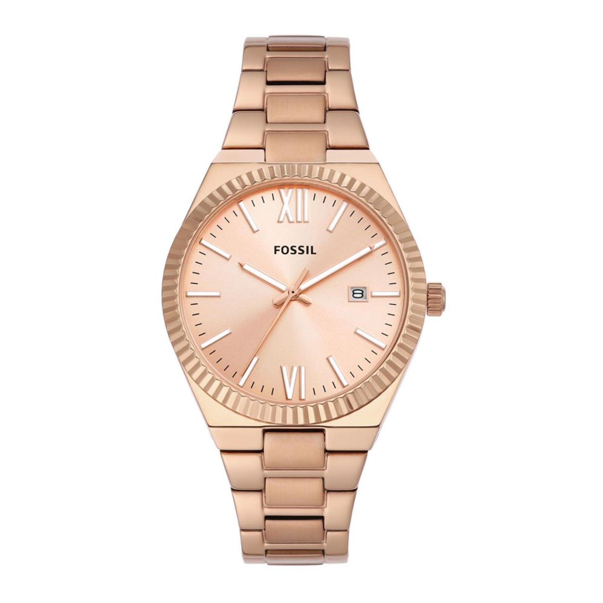 Fossil Women's Scarlette Three-Hand Date Rose Gold-Tone Stainless Steel Watch Es5258