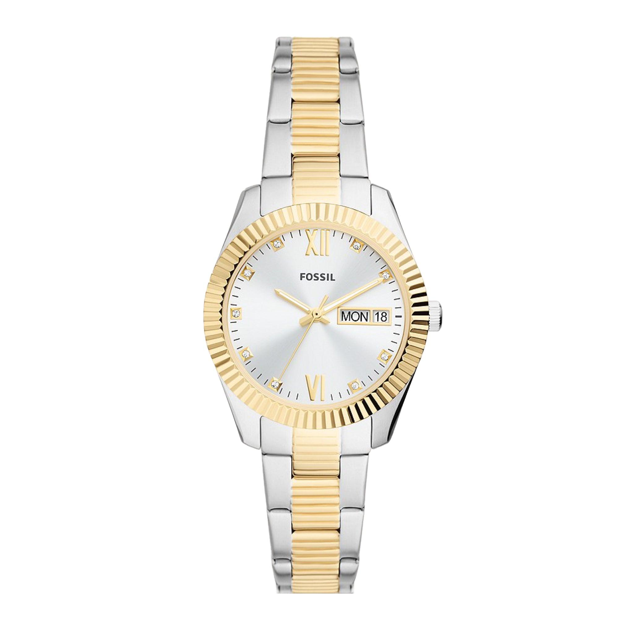 Fossil Women's Scarlette Three-Hand Day-Date Two-Tone Stainless Steel Watch Es5198