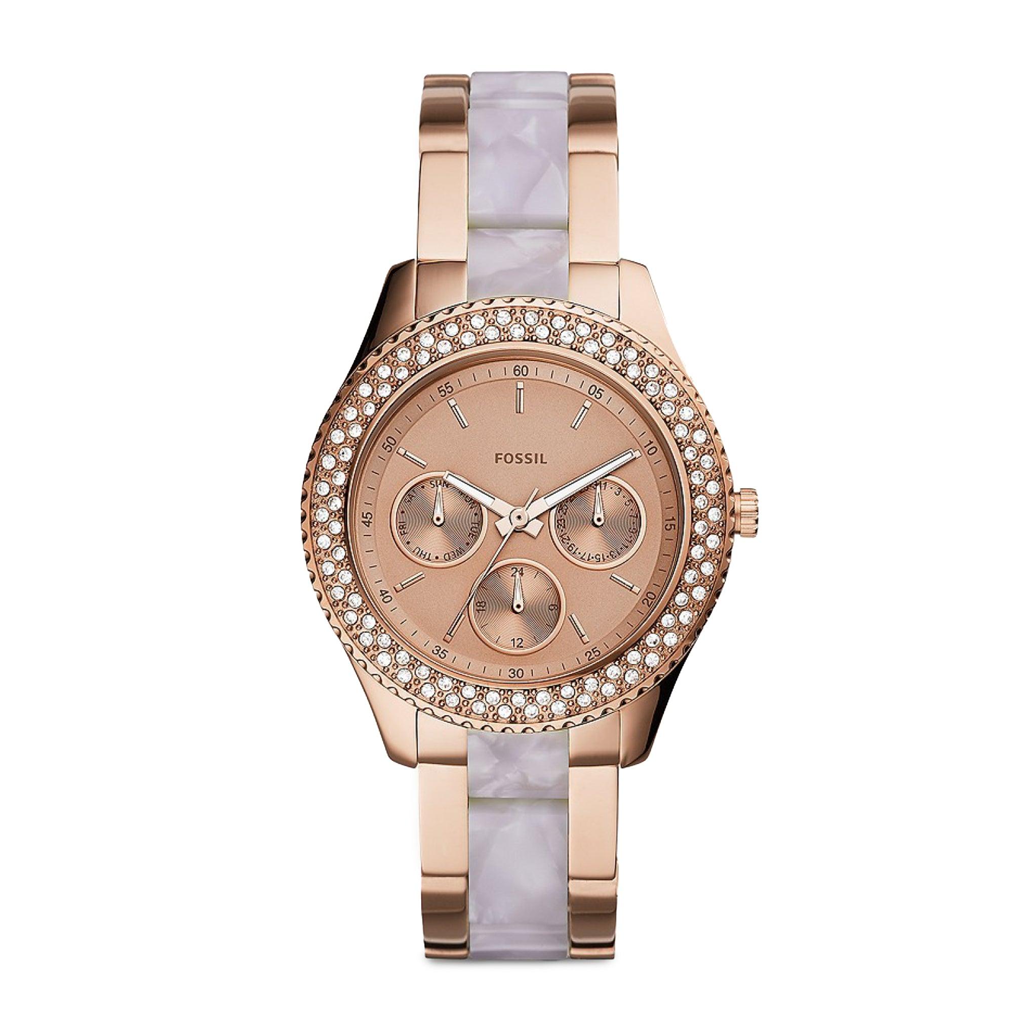 Fossil Womens Stella Multifunction Two-Tone Stainless Steel And Acetate Watch Es4755