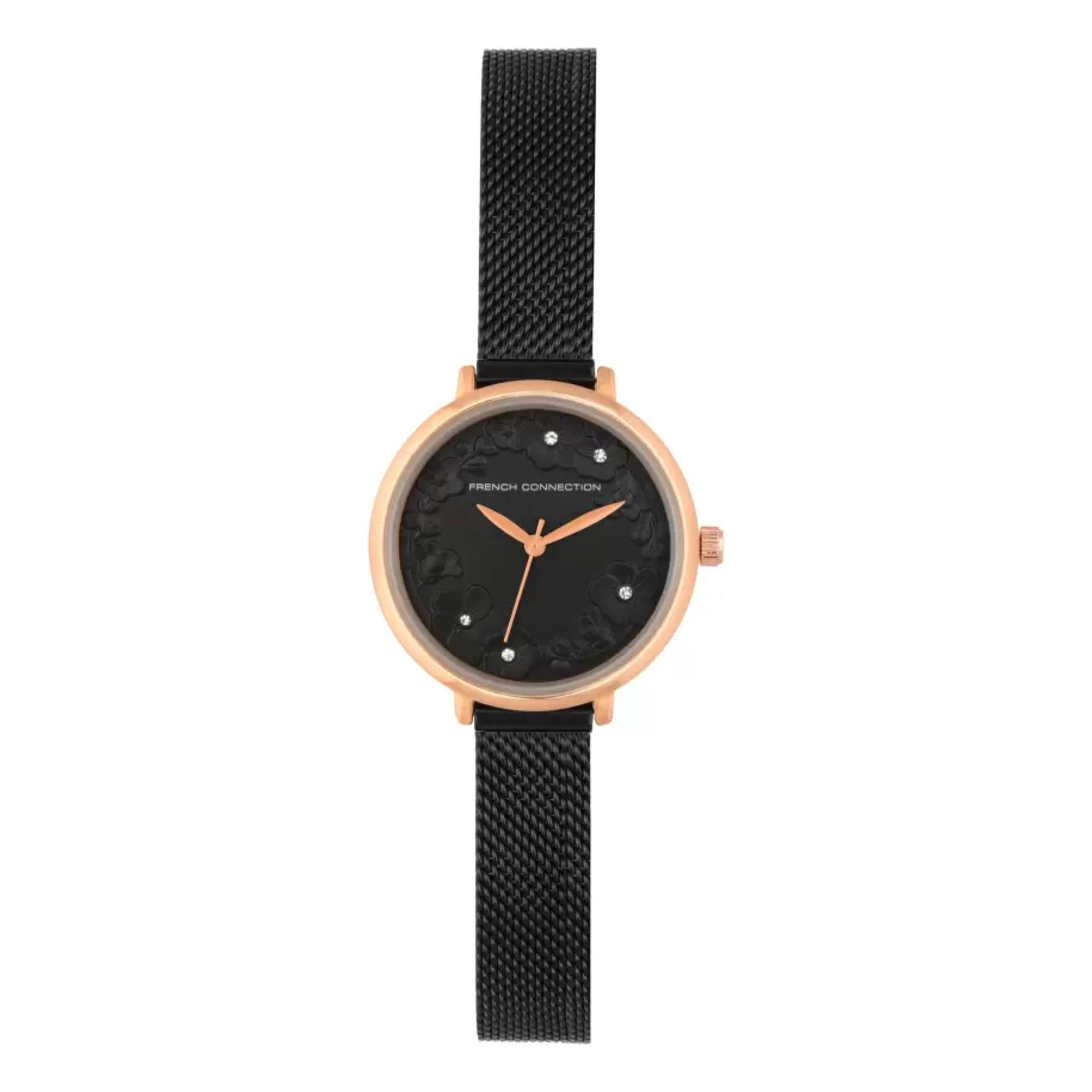 ساعات نسائية ستانلس ستيل 34 ملم أسود أنالوغ كوارتز فرينش كونيكشن French Connection Analog Black Dial Women's Watch Fcl0006f-R