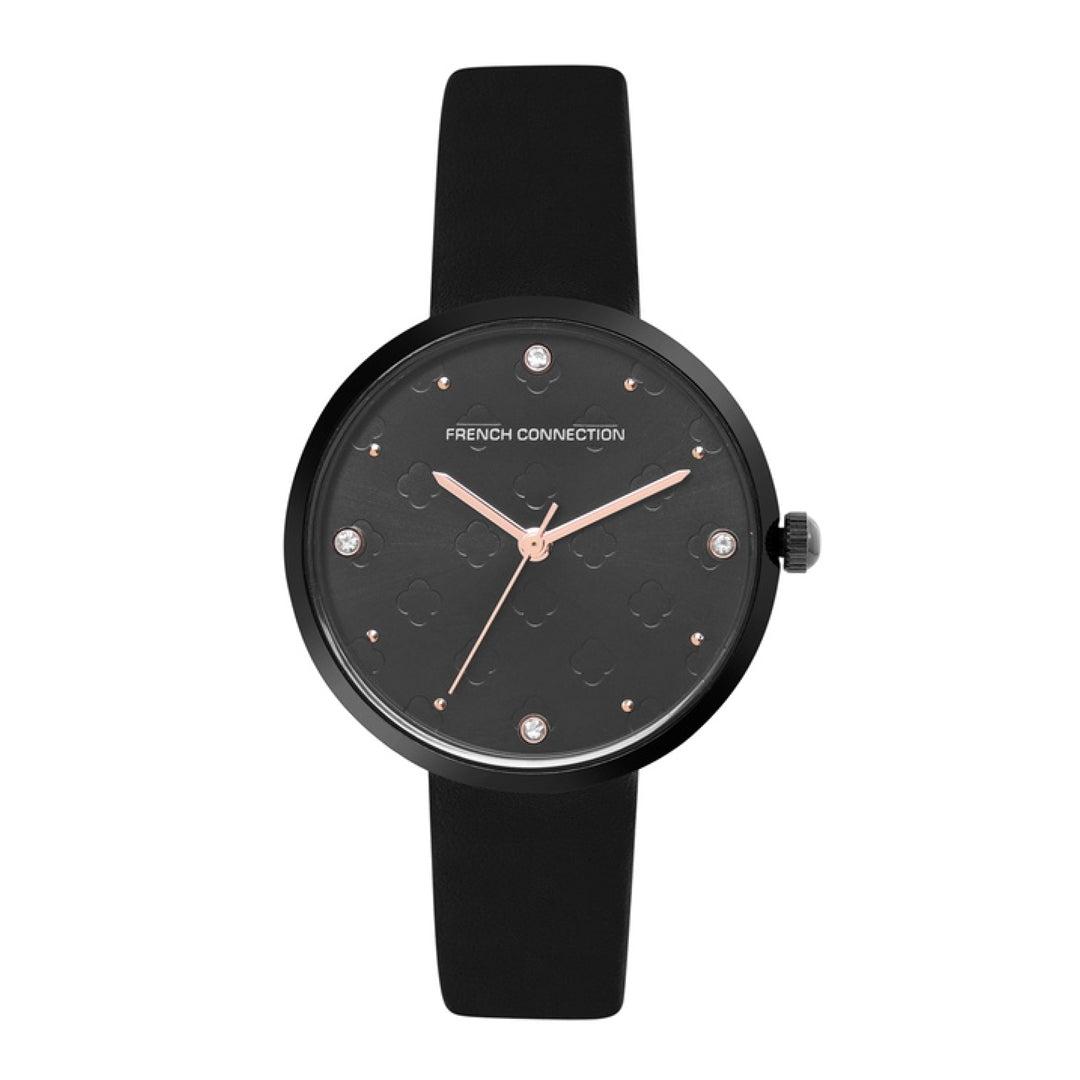 ساعات نسائية ستانلس ستيل 28 ملم أسود أنالوغ كوارتز فرينش كونيكشن French Connection Analog Black Leather Quartz Women's Watch Fcn00040h