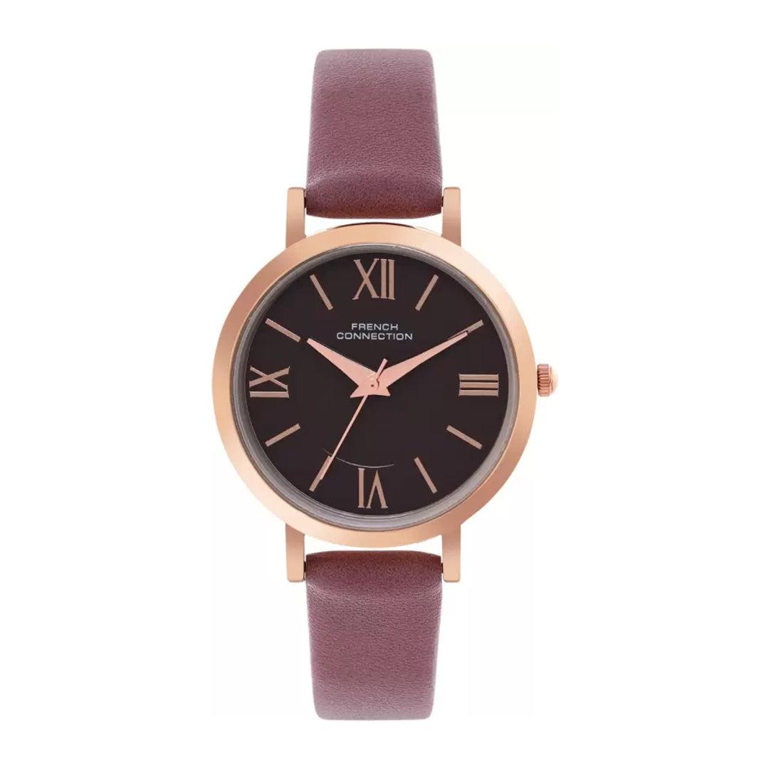 ساعات نسائية ستانلس ستيل 28 ملم بني أنالوغ كوارتز فرينش كونيكشن French Connection Analog Brown Leather Quartz Women's Watch Fcn00037c