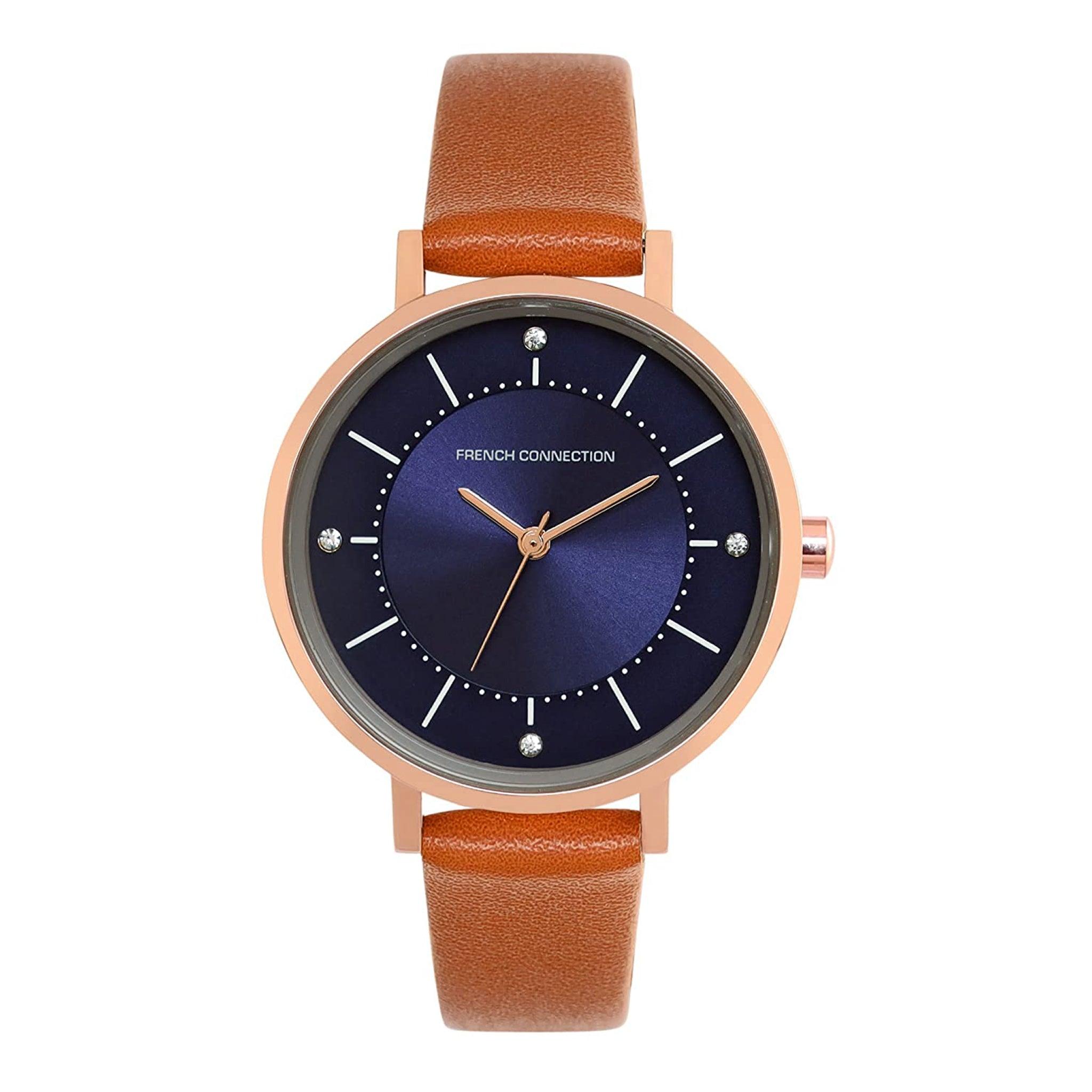 ساعات نسائية ستانلس ستيل 34 ملم بني أنالوغ كوارتز فرينش كونيكشن  French Connection Analog Brown Leather Women's Watch Fcn00010e