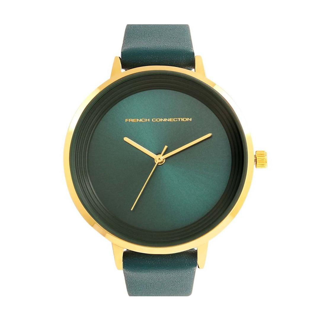 ساعات نسائية ستانلس ستيل 34 ملم أخضر أنالوغ كوارتز فرينش كونيكشن  French Connection Analog Green Leather Quartz Women's Watch Fcn0001g