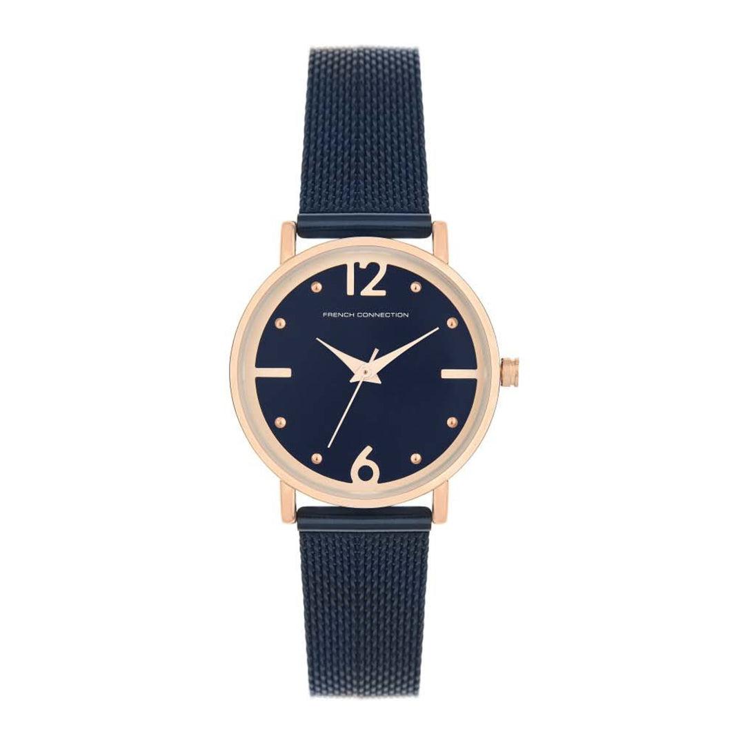 ساعات نسائية ستانلس ستيل 34 ملم أزرق غامق أنالوغ كوارتز فرينش كونيكشن French Connection Analog Navy Blue Dial Women's Watch Fcn0006a-R