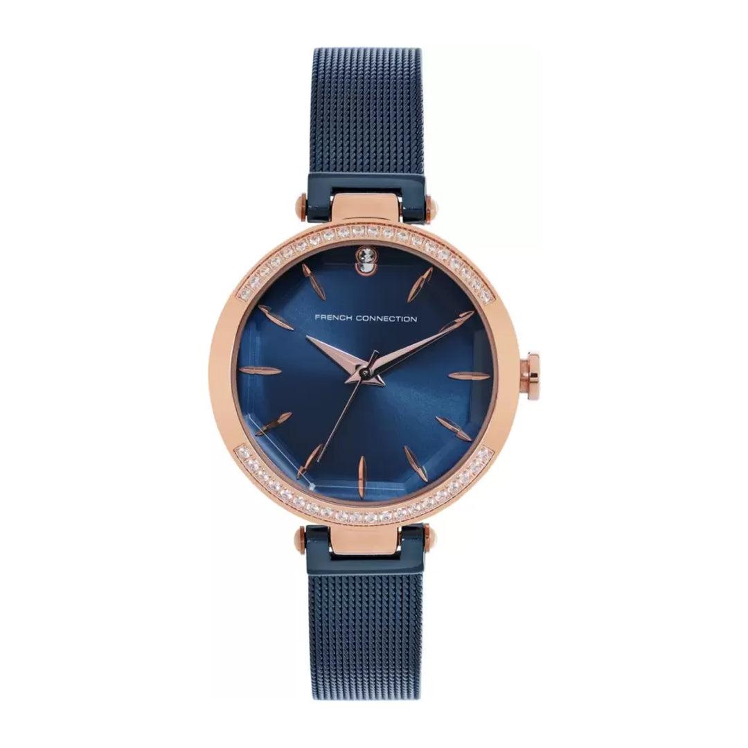 ساعات نسائية ستانلس ستيل 32 ملم أزرق غامق أنالوغ كوارتز فرينش كونيكشن French Connection Analog Navy Blue Dial Women's Watch Fcp21urgm