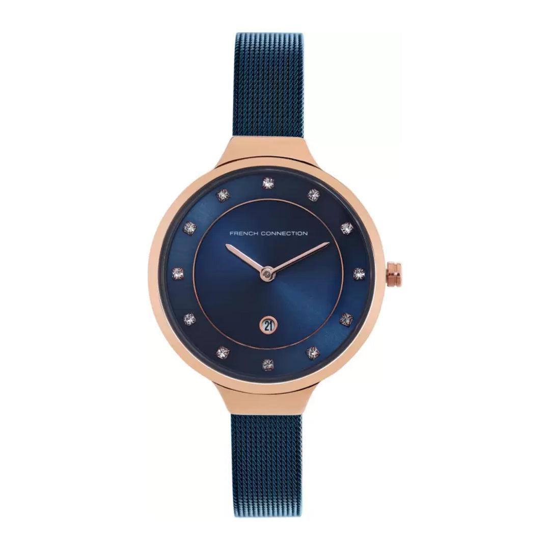 ساعات نسائية ستانلس ستيل 32 ملم أزرق غامق أنالوغ كوارتز فرينش كونيكشن French Connection Analog Navy Blue Dial Women's Watch Fcp23urgm