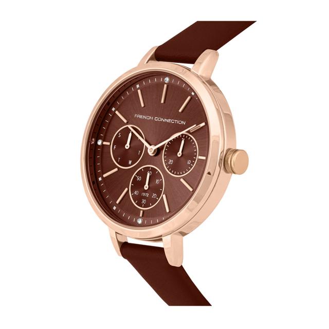 ساعات نسائية ستانلس ستيل 36 ملم بني أنالوغ كوارتز فرينش كونيكشن French Connection Brown Leather Quartz Women's Watch Fc134t - SW1hZ2U6MTgzNDM4MA==